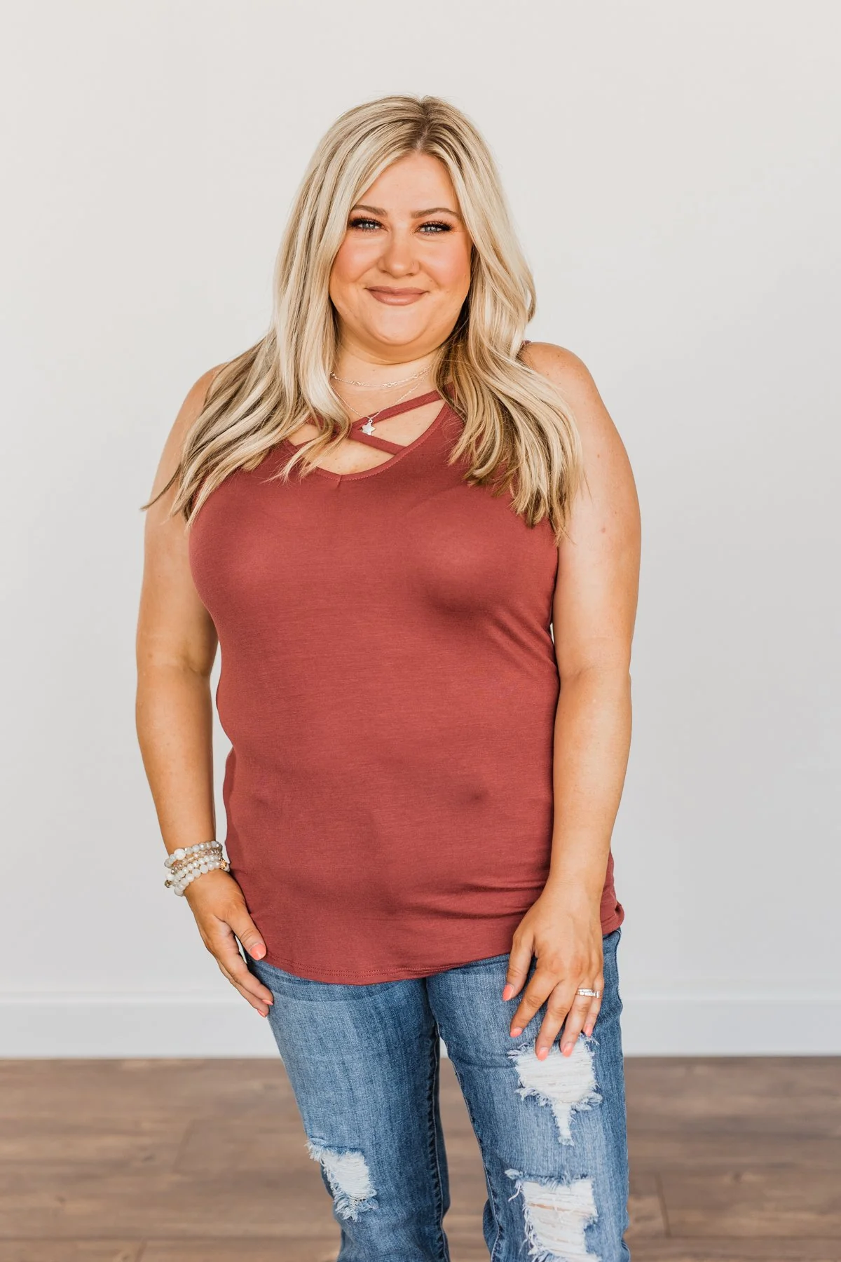 Places to Go Criss-Cross Tank Top- Brick - Image 5