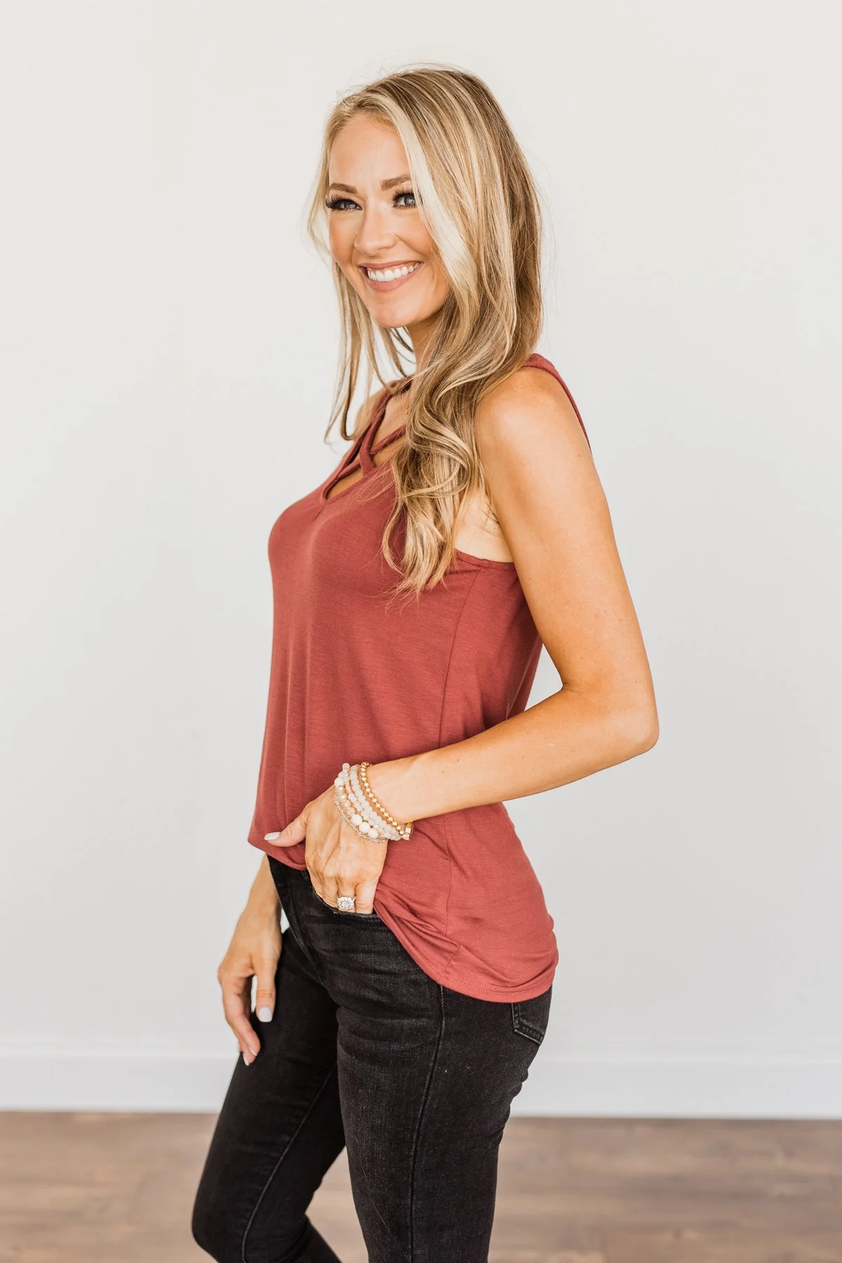 Places to Go Criss-Cross Tank Top- Brick - Image 8