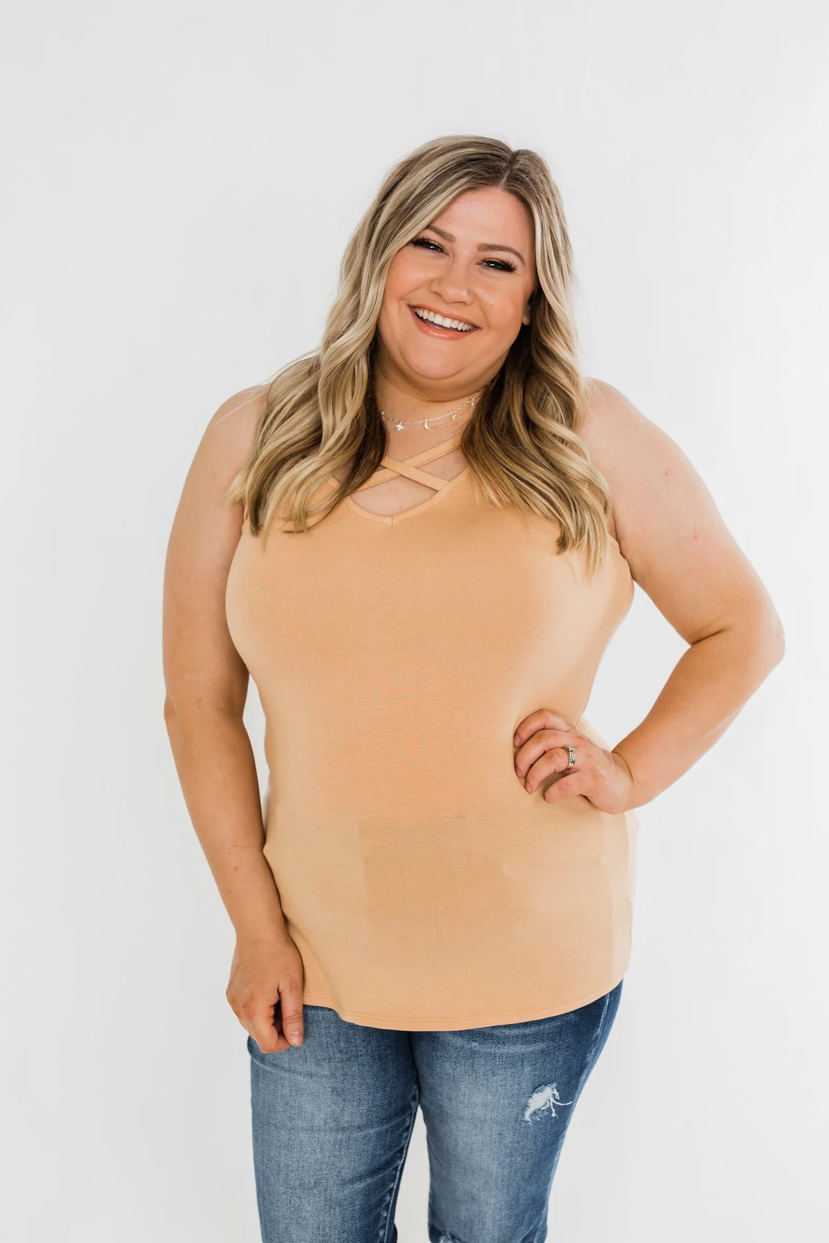 Places to Go Criss Cross Tank Top- Butterscotch - Image 4