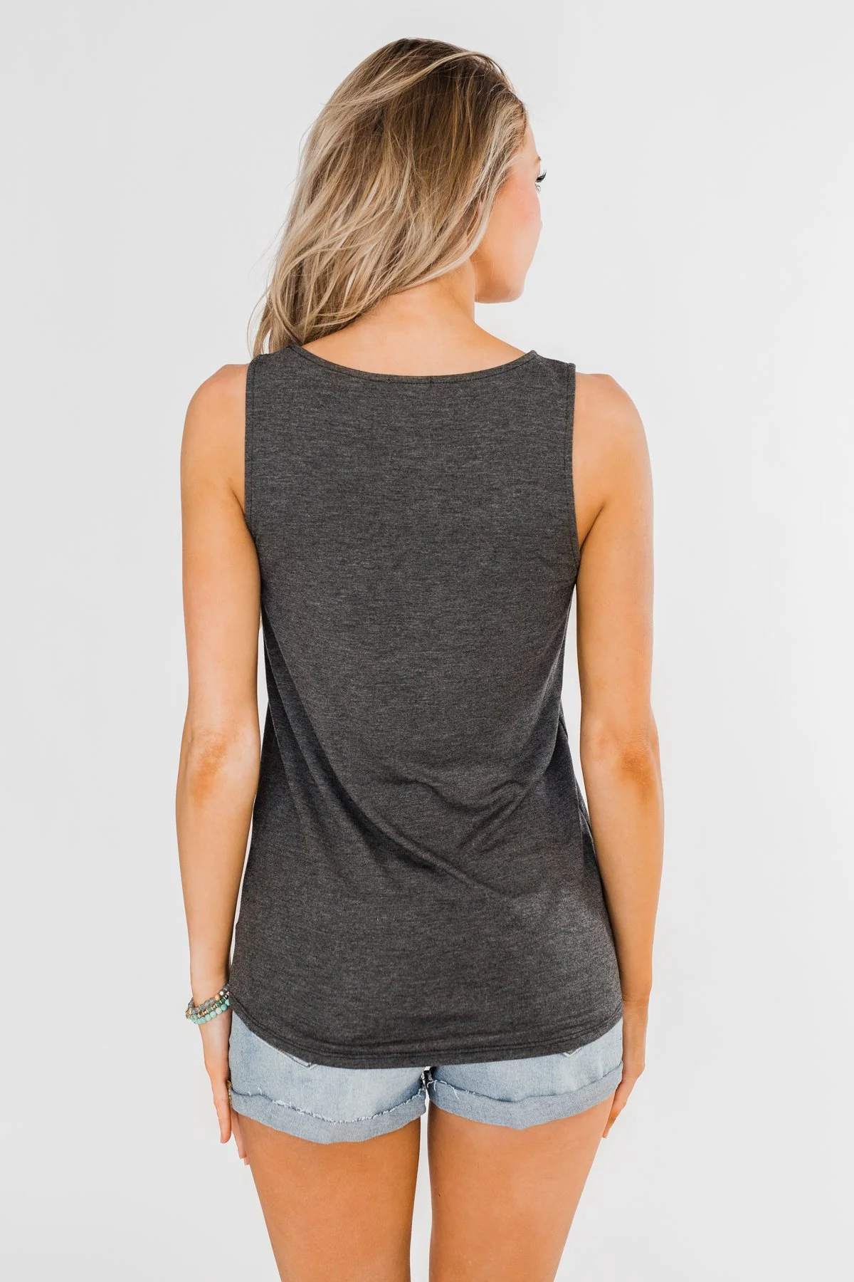 Places to Go Criss Cross Tank Top- Charcoal - Image 10