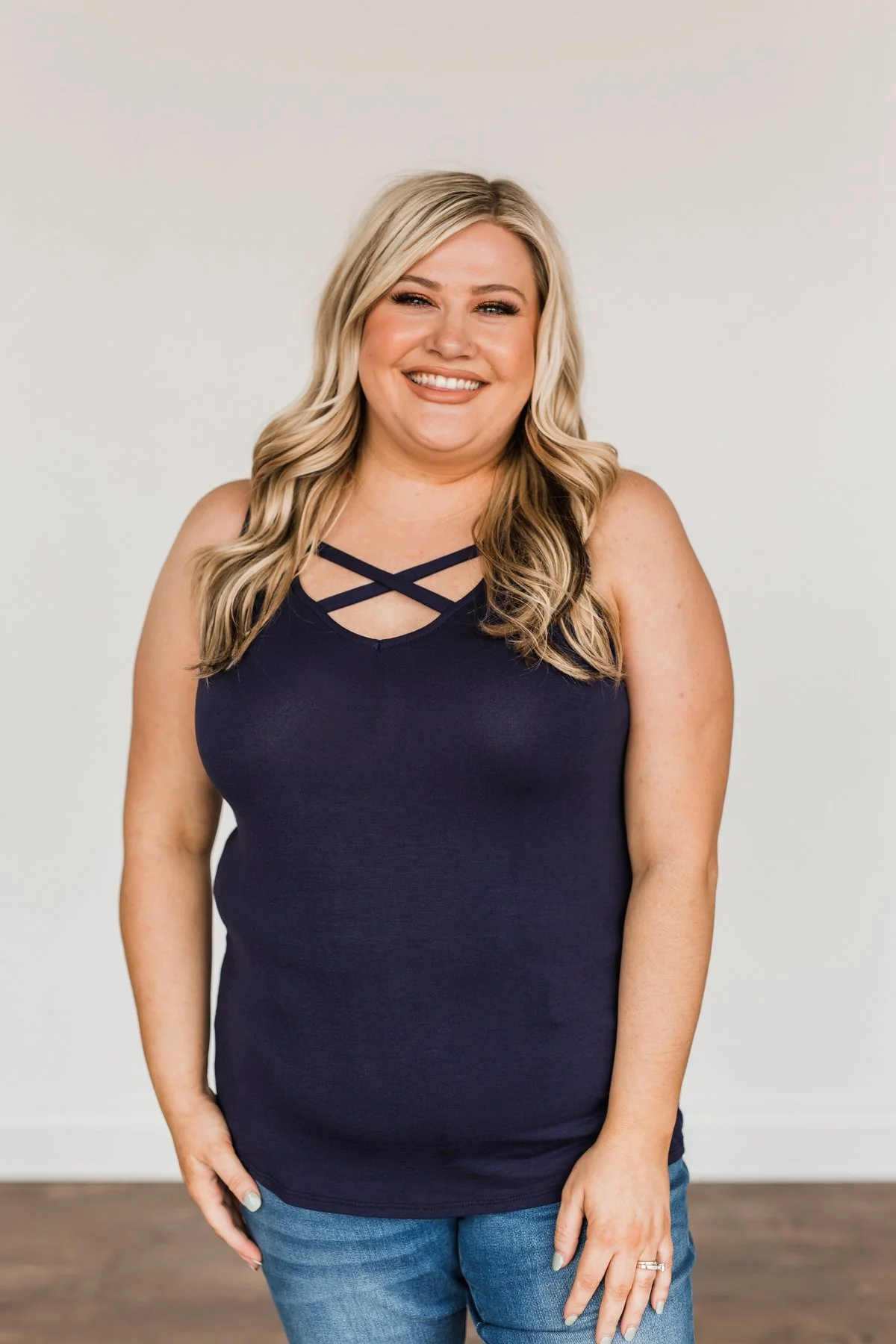 Places to Go Criss Cross Tank Top- Navy - Image 2