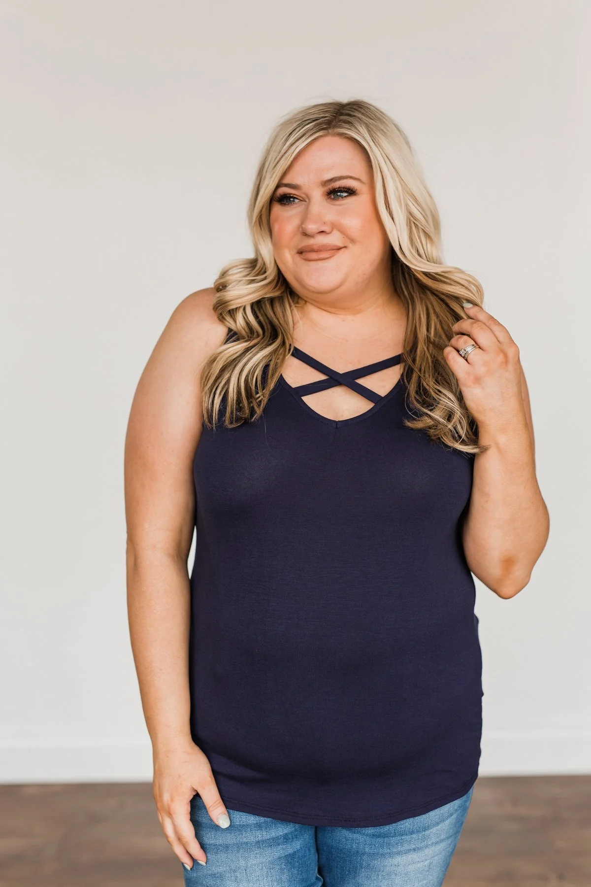Places to Go Criss Cross Tank Top- Navy - Image 4