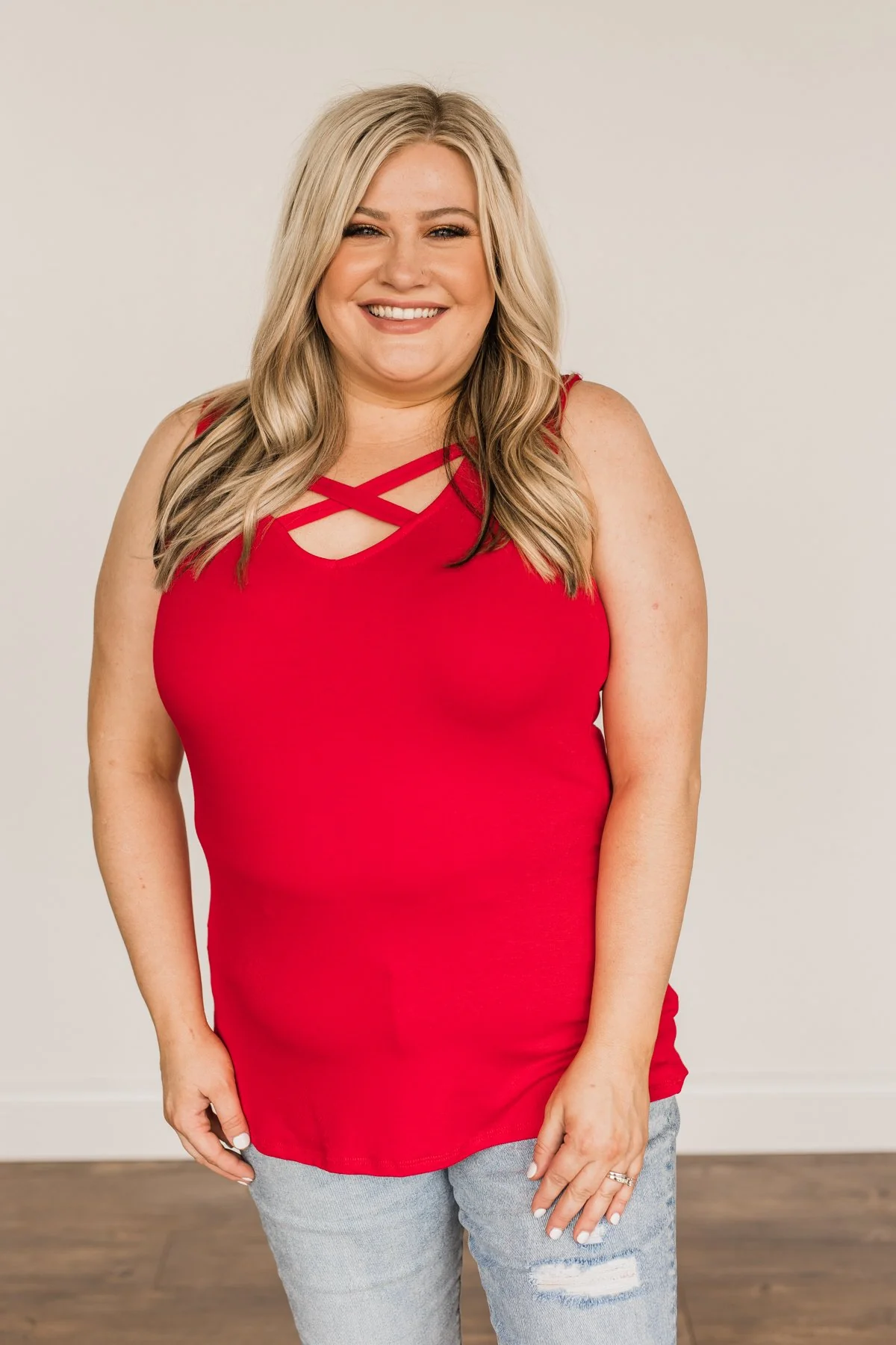 Places to Go Criss Cross Tank Top- Red - Image 7