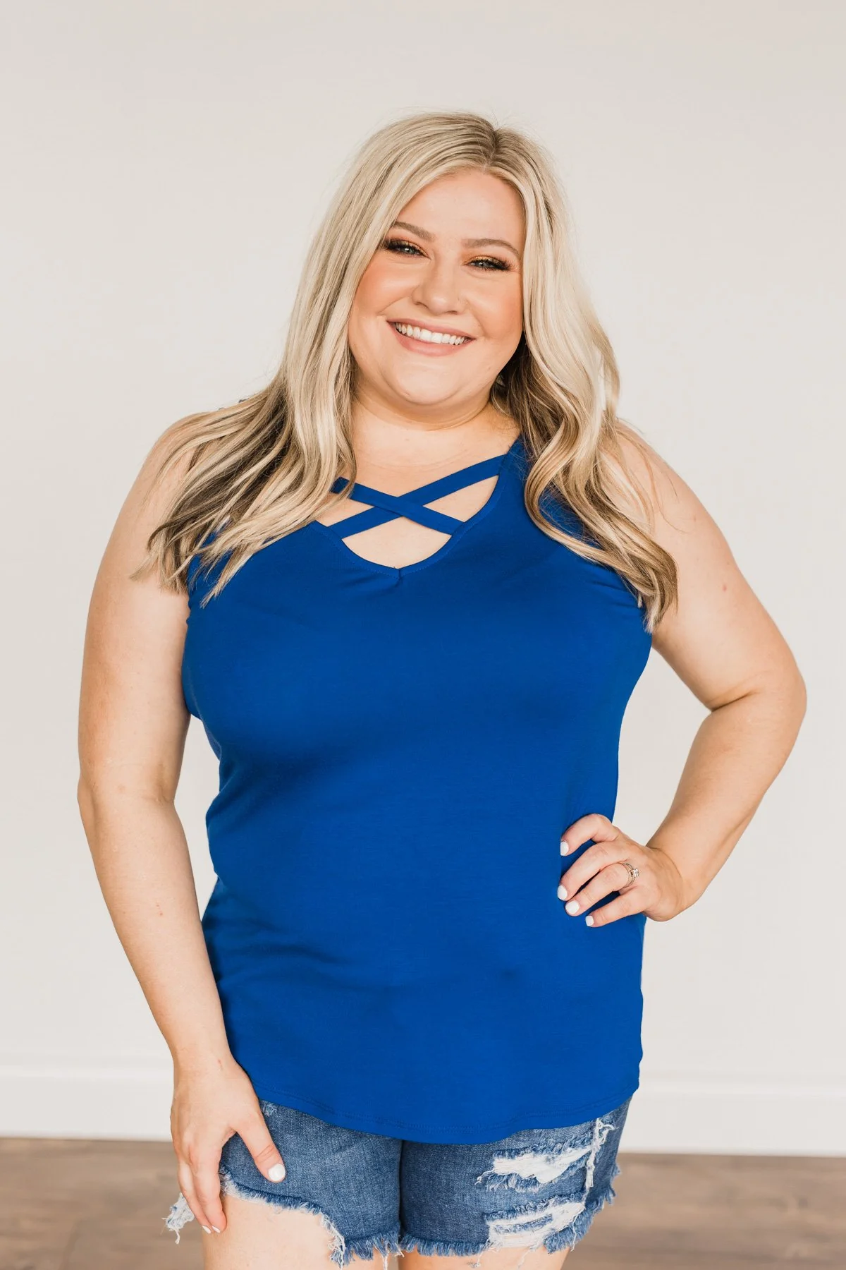 Places To Go Criss-Cross Tank Top- Royal Blue - Image 5