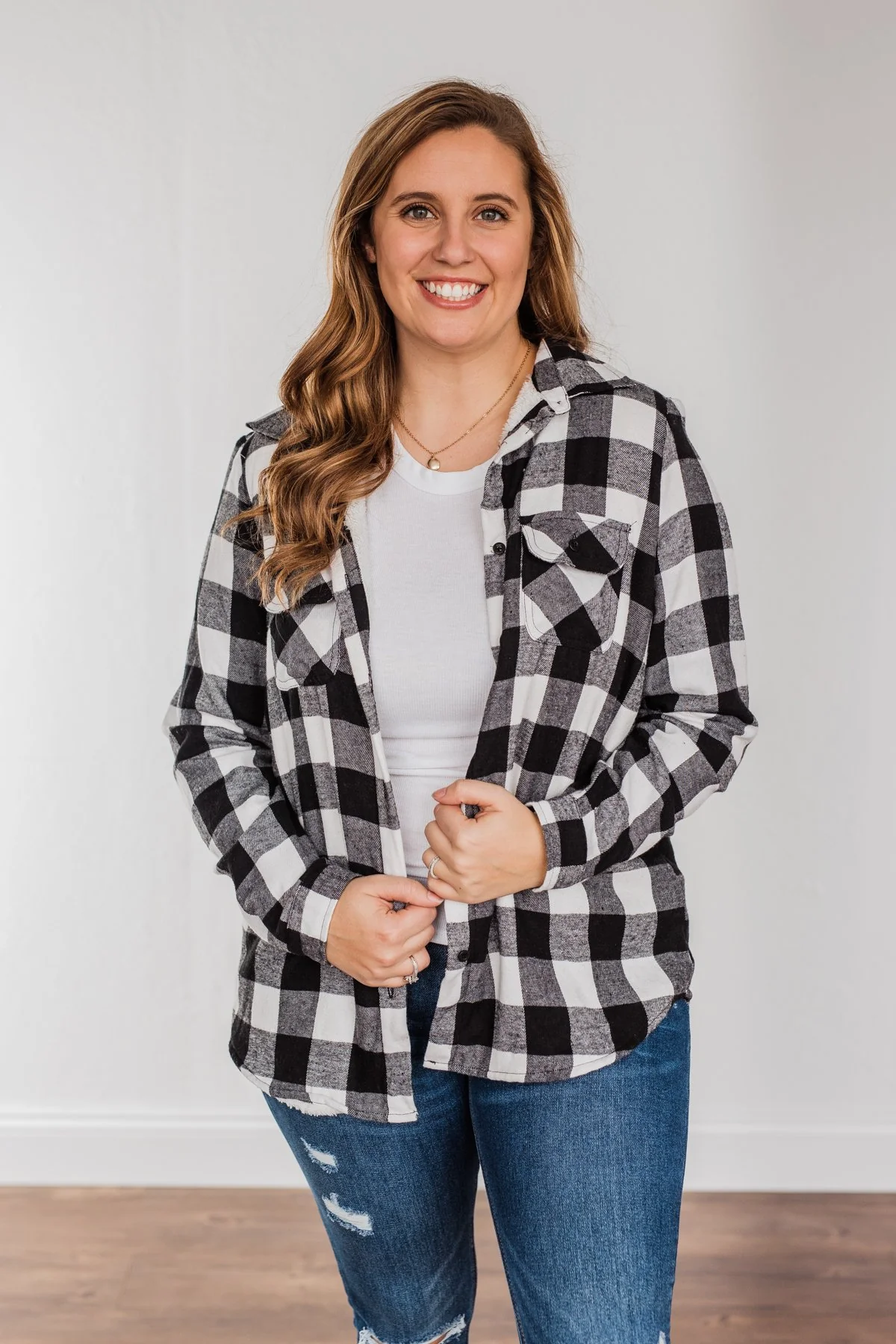 Holiday Wishes Plaid Button Down- Black & Ivory - Image 4
