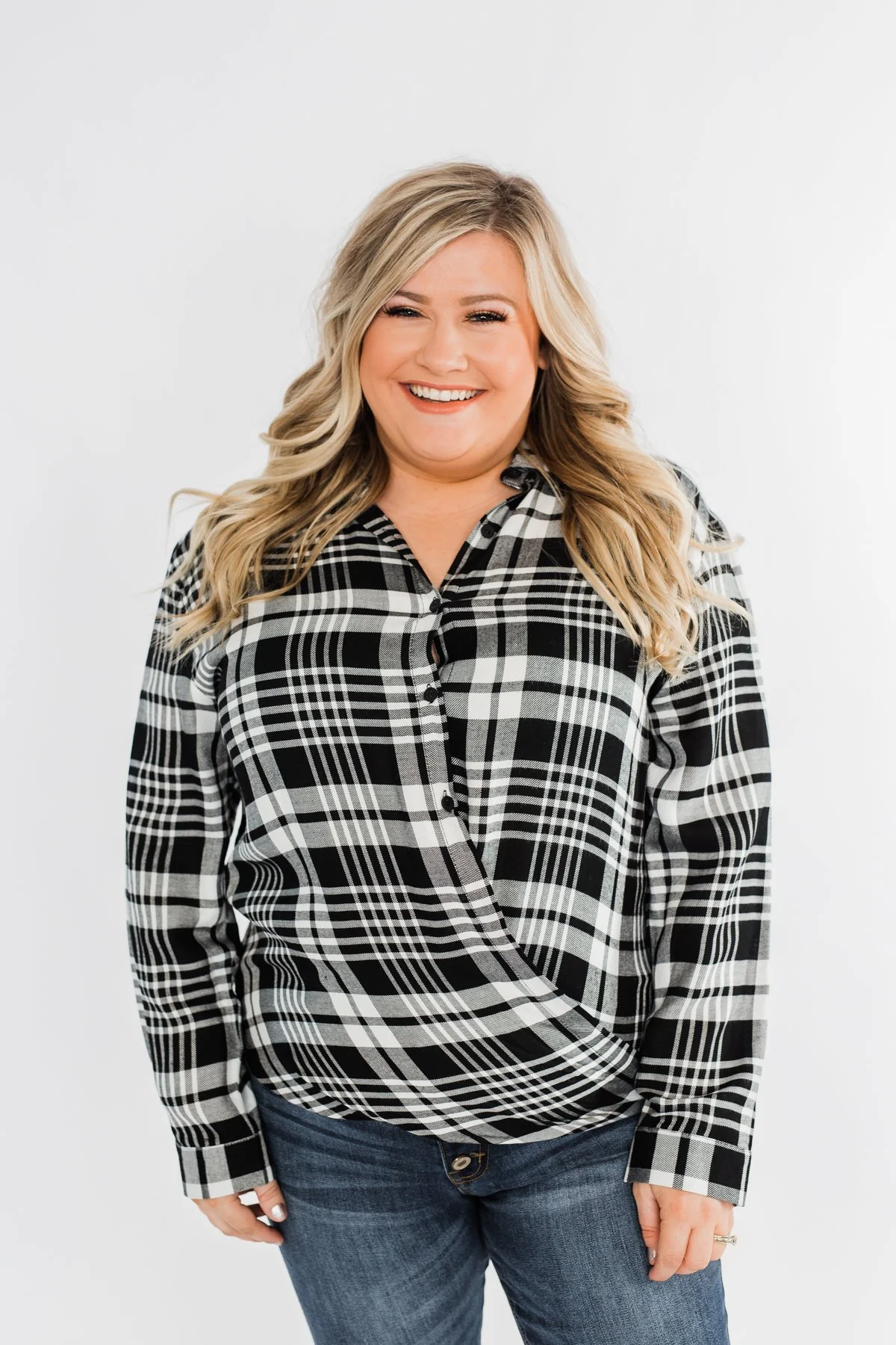 Plaid Button Down Twist Top- Black - Image 2