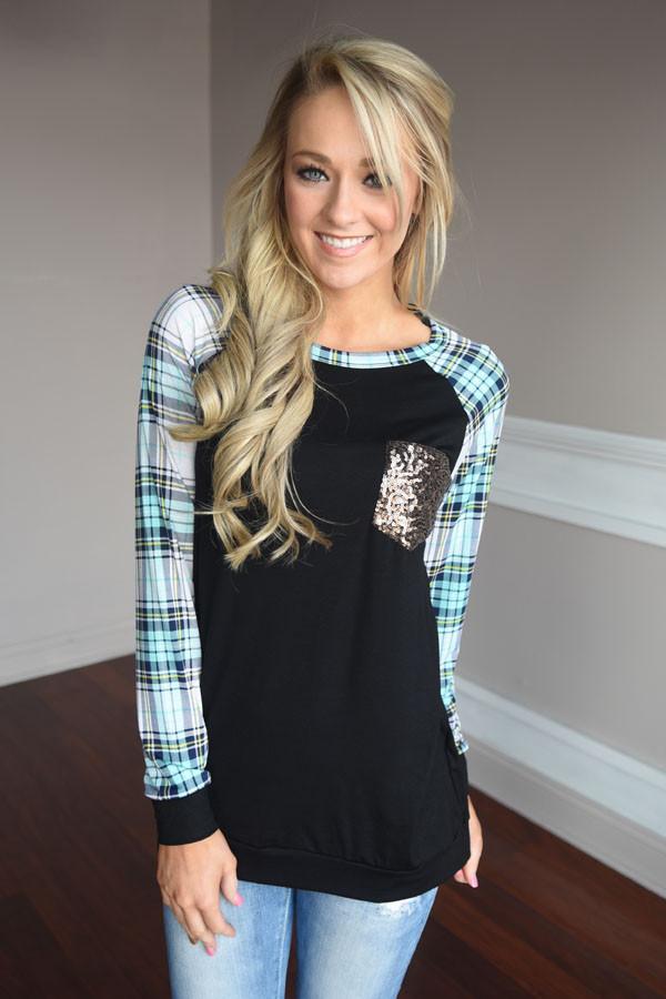 Plaid Glam Top ~ Mint
