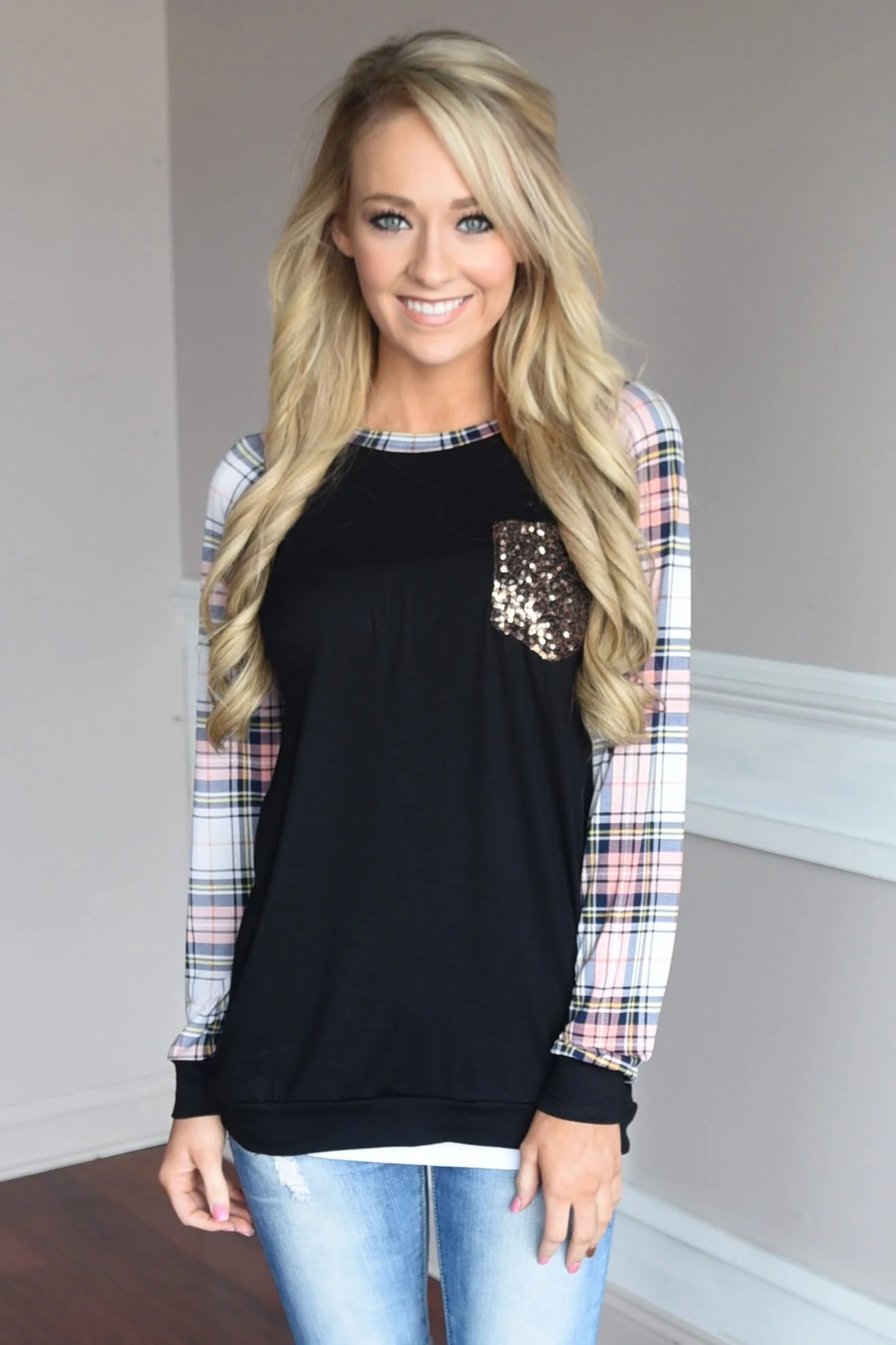 Plaid Glam Top ~ Pink