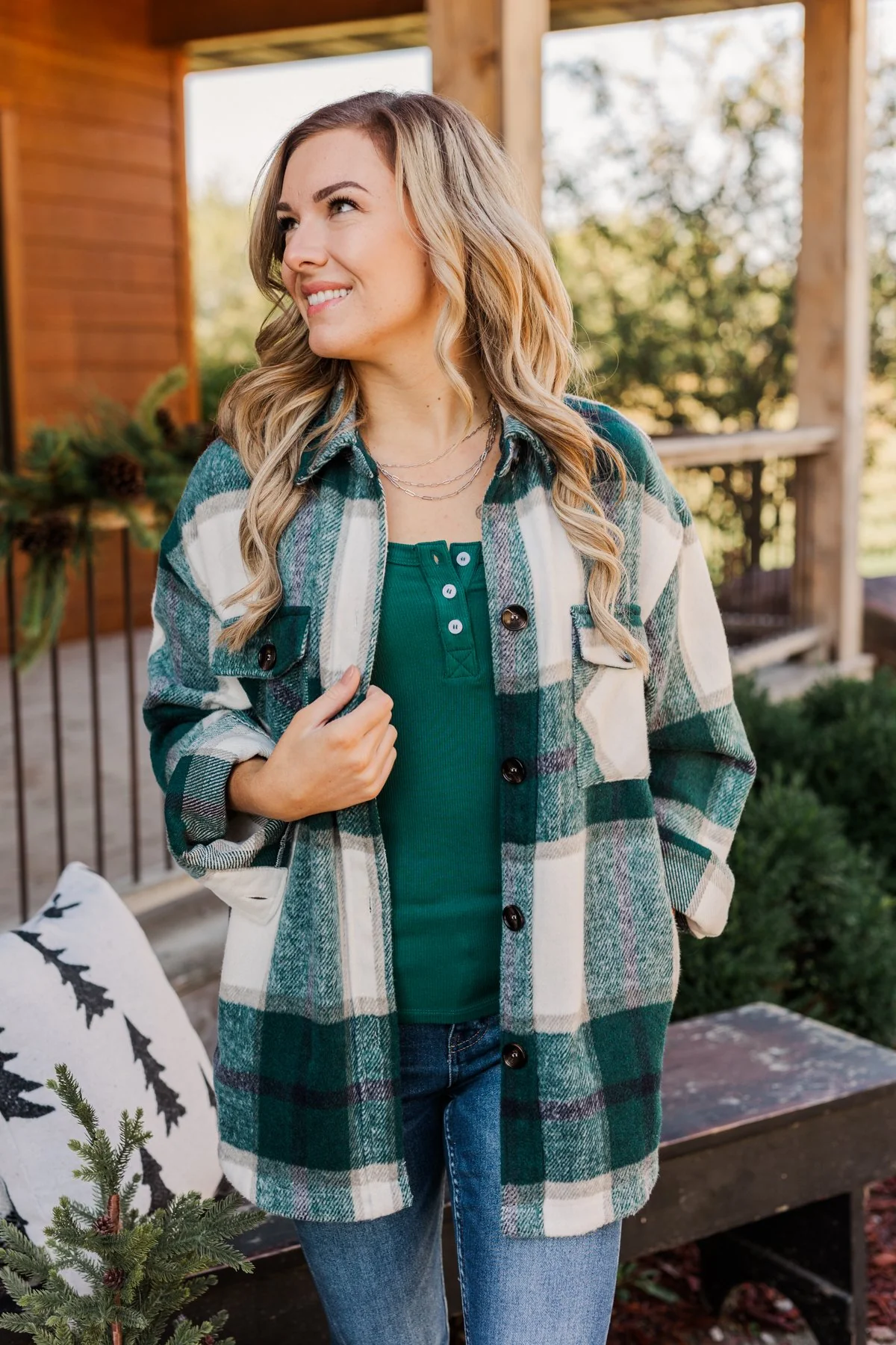 Winter Blessing Plaid Jacket- Dark Jade & Ivory - Image 15