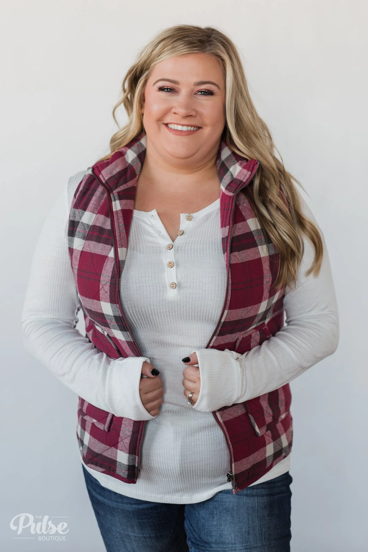 Plaid Puffer Vest - Berry - Image 9