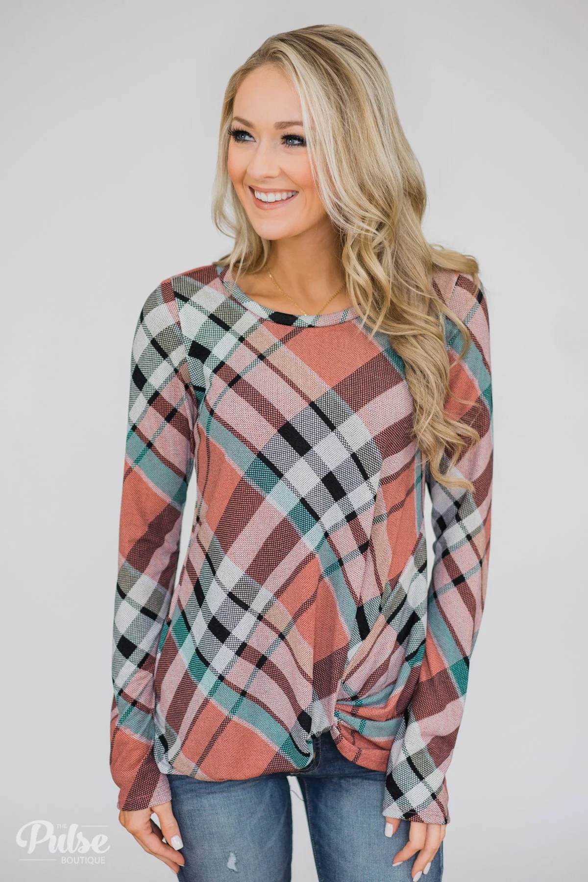 Plaid Twist Top- Peachy Orange - Image 5