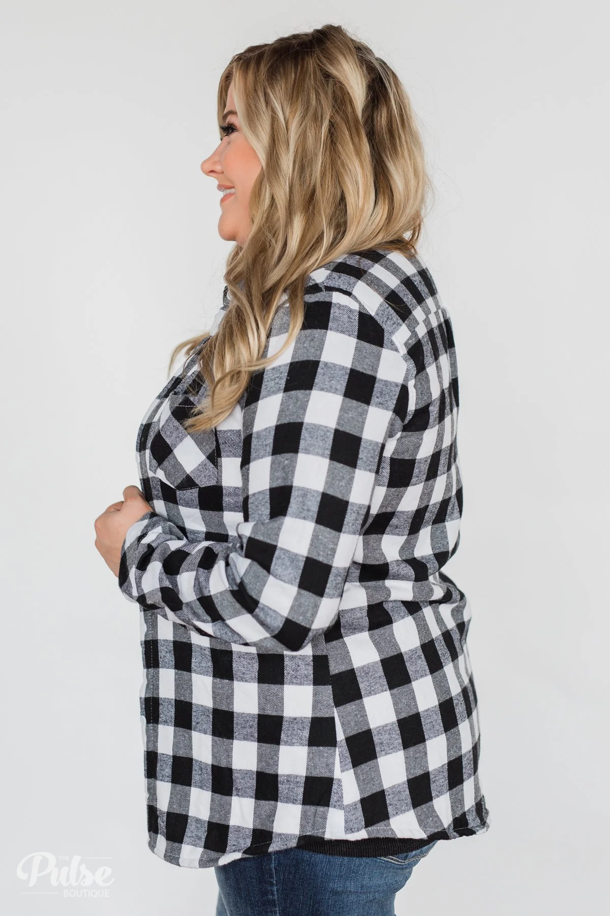 Plaid With The Fur Top- White & Black - Image 10