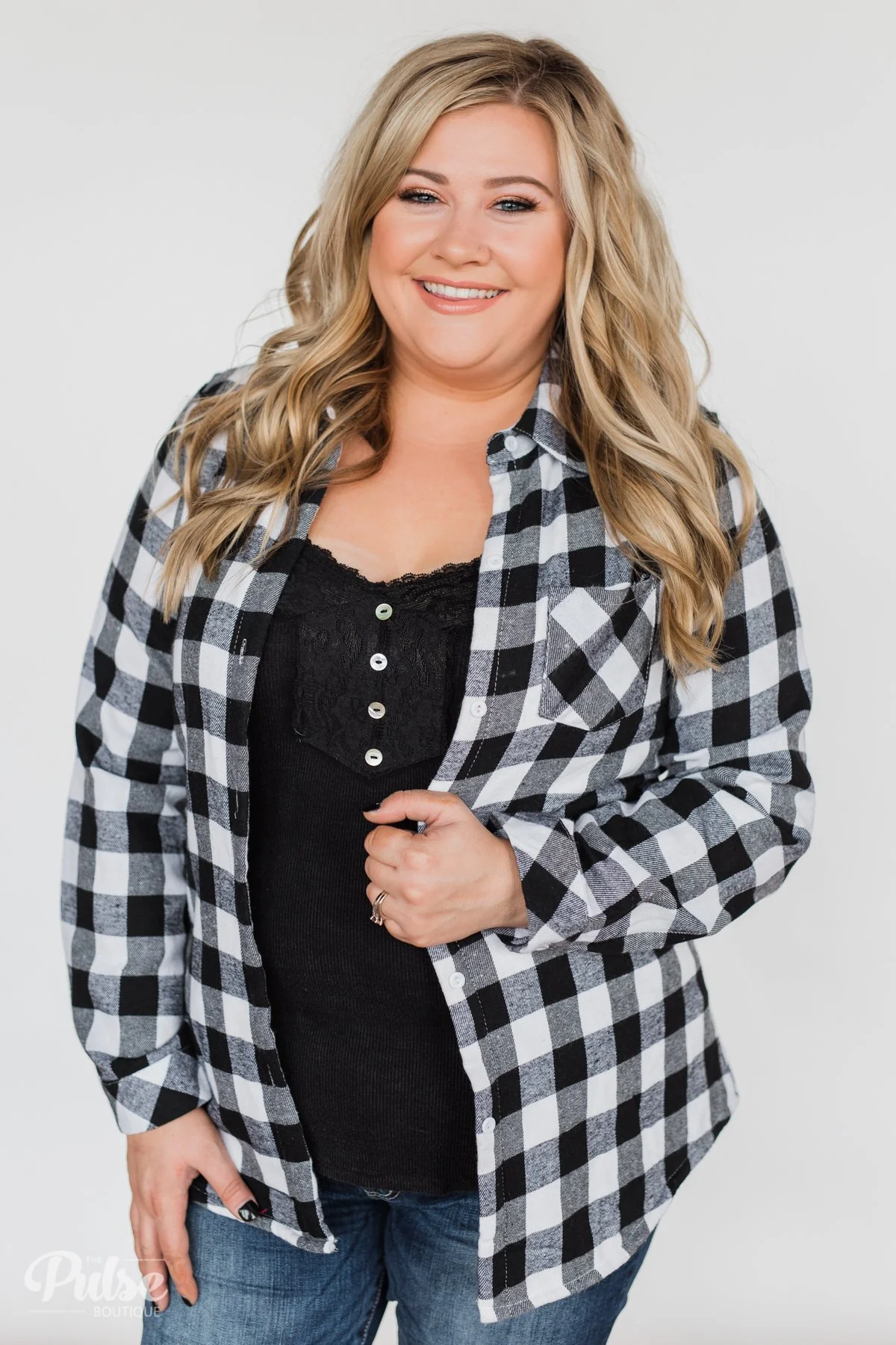Plaid With The Fur Top- White & Black - Image 2