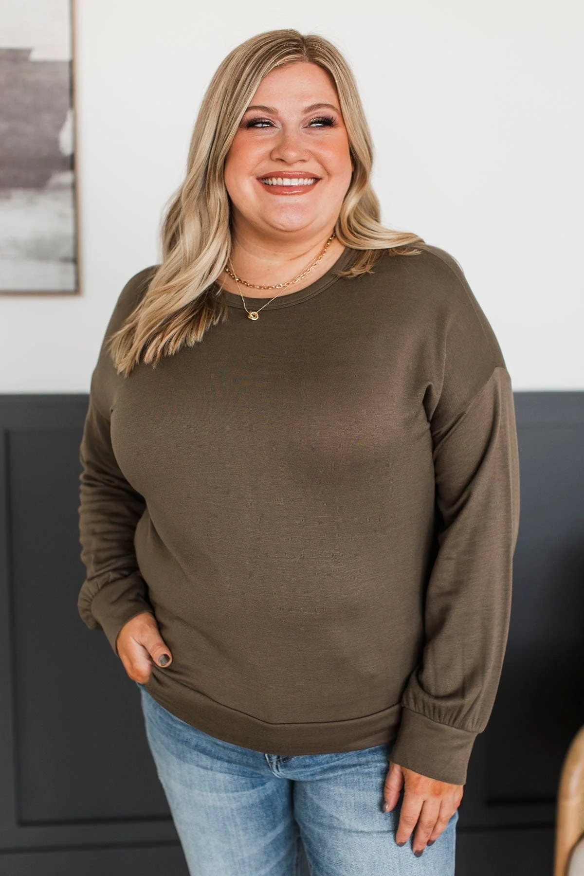 Plan For Perfection Long Sleeve Top- Dark Olive - Image 2
