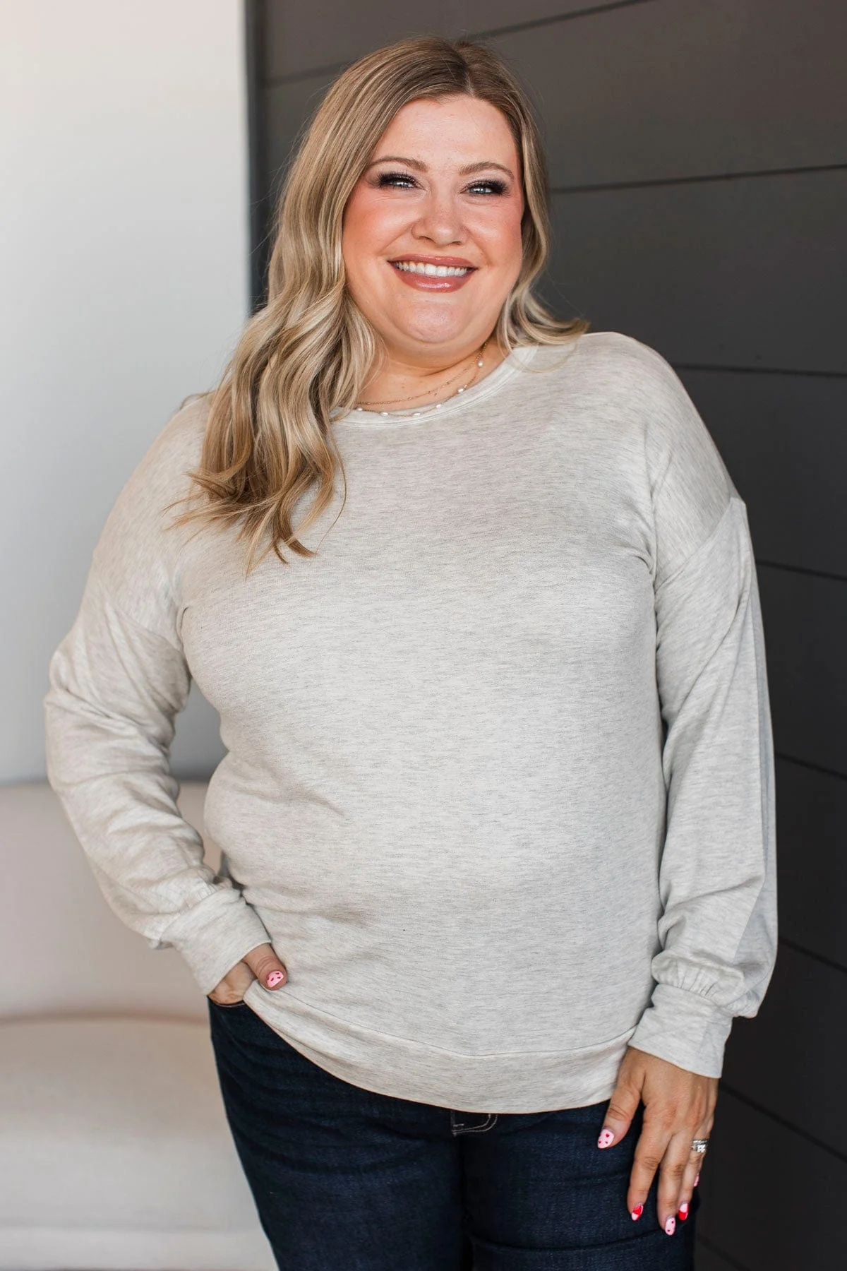 Plan For Perfection Long Sleeve Top- Heather Grey - Image 3
