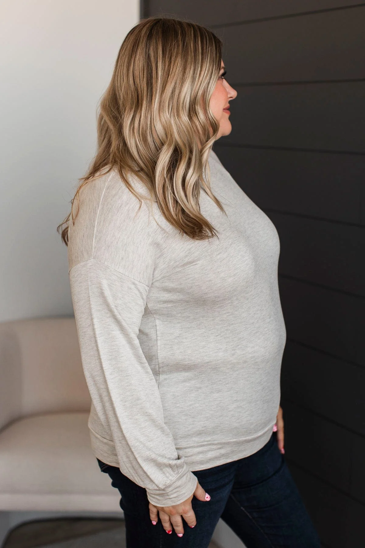 Plan For Perfection Long Sleeve Top- Heather Grey - Image 5