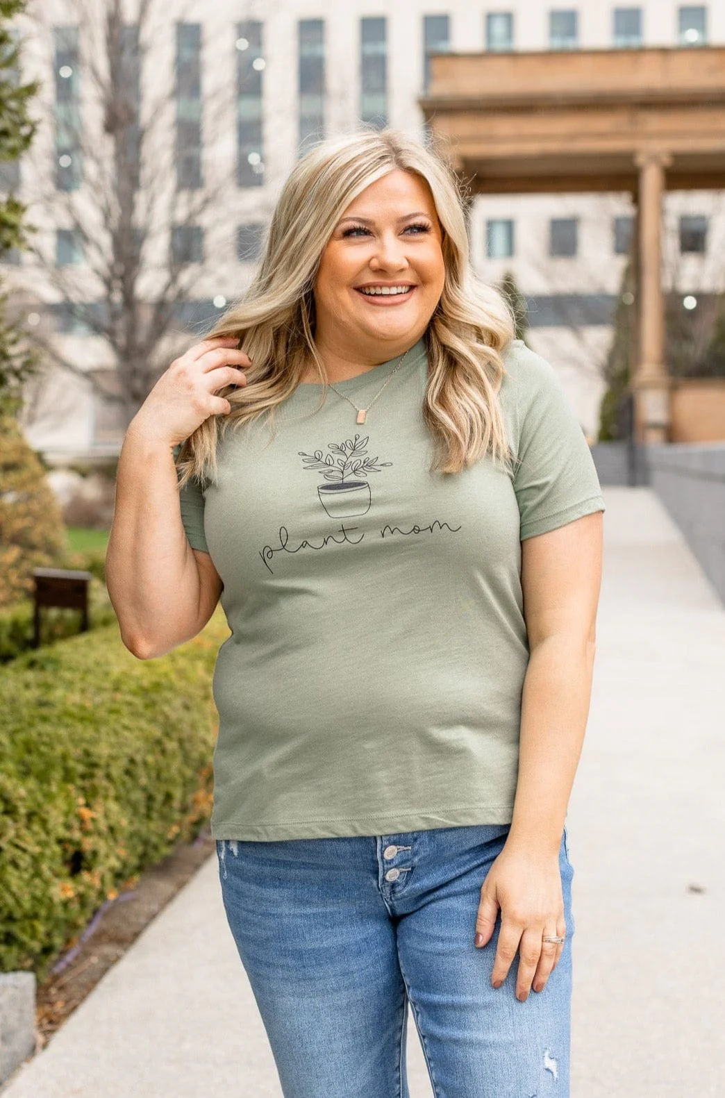 "Plant Mom" Graphic Tee- Sage - Image 2