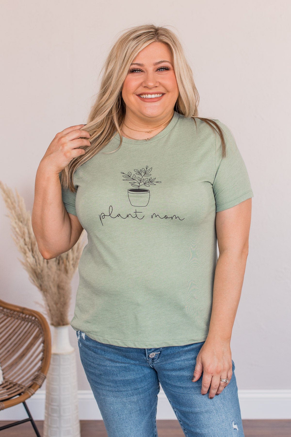 "Plant Mom" Graphic Tee- Sage - Image 3
