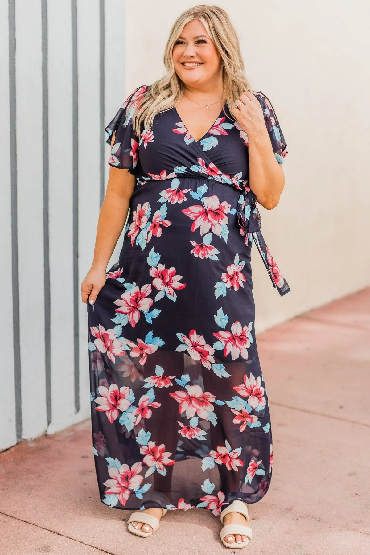 Plant Your Roots Floral Maxi Dress- Navy - Image 4