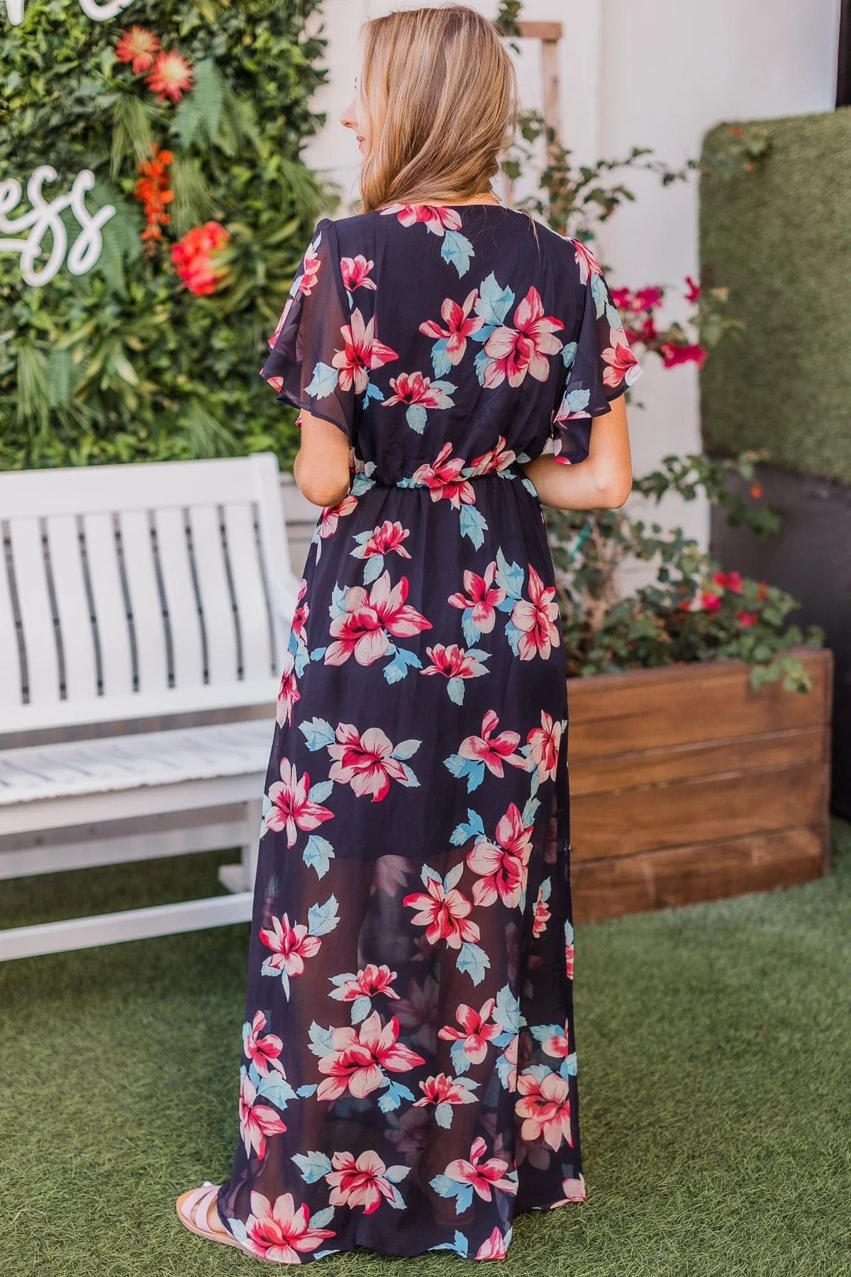 Plant Your Roots Floral Maxi Dress- Navy - Image 7