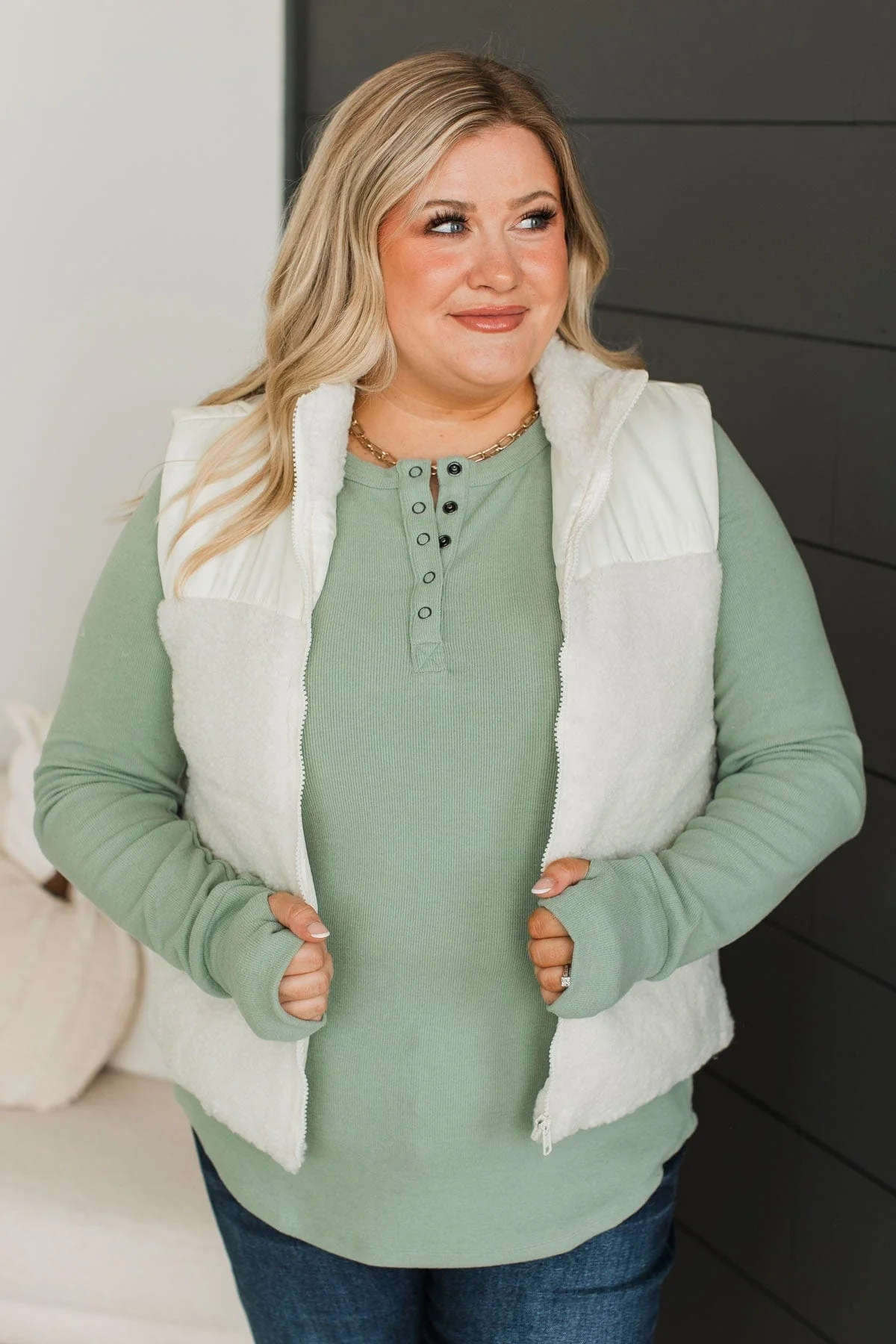 Play By The Rules Puffer Vest- Ivory - Image 4
