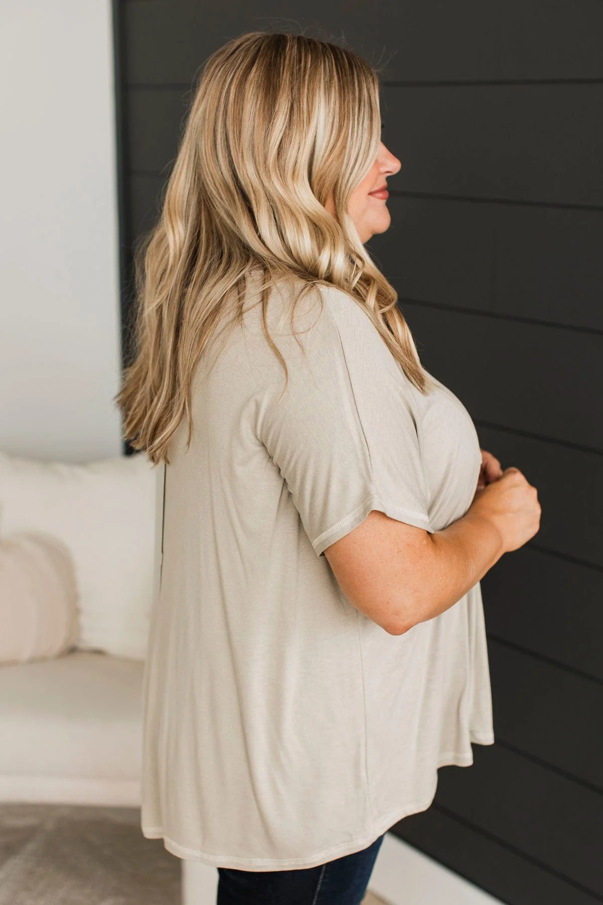 Play Your Cards Right Short Sleeve Top- Light Taupe - Image 5
