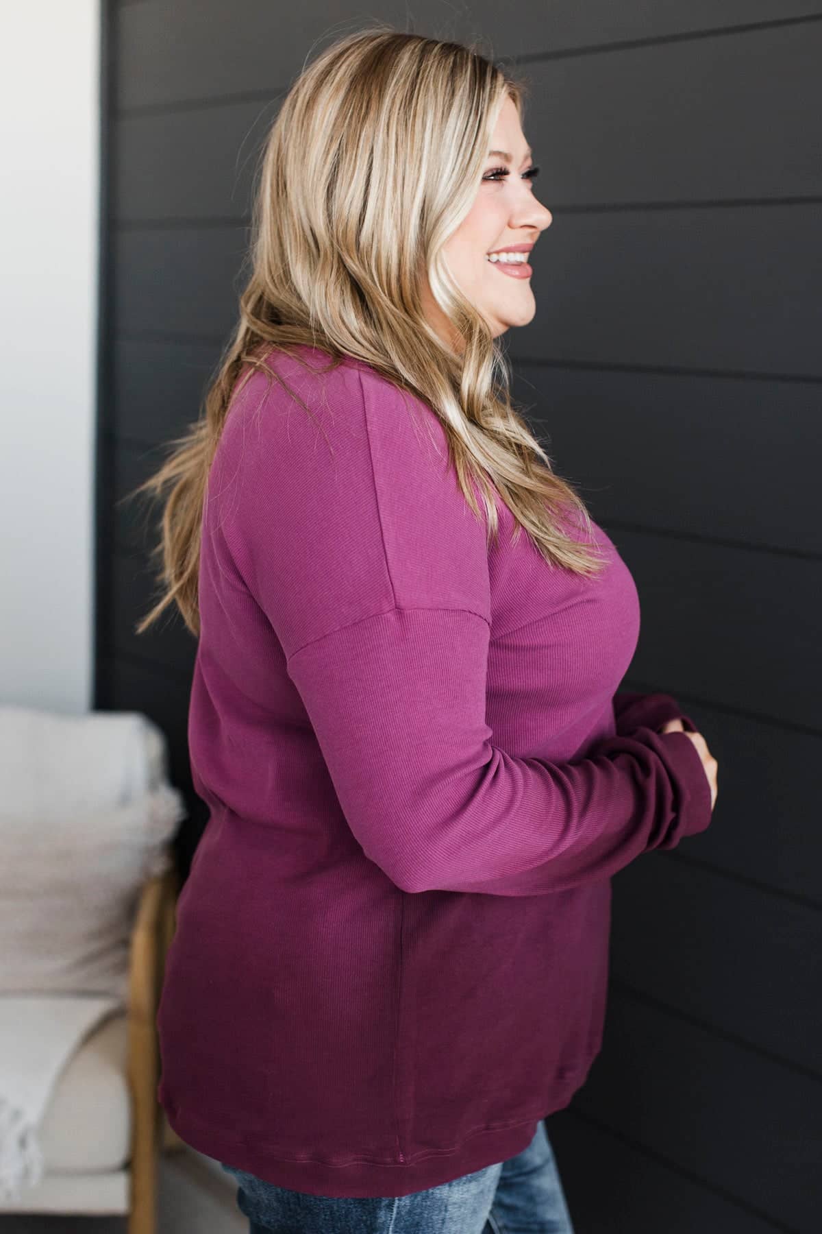 Play Your Part Ombre Ribbed Pullover Top- Magenta - Image 5