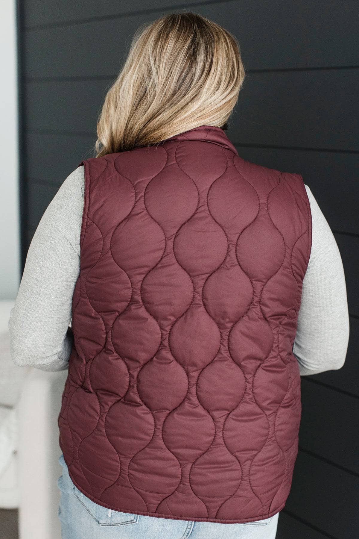 Playful Moments Quilted Puffer Vest- Burgundy - Image 8