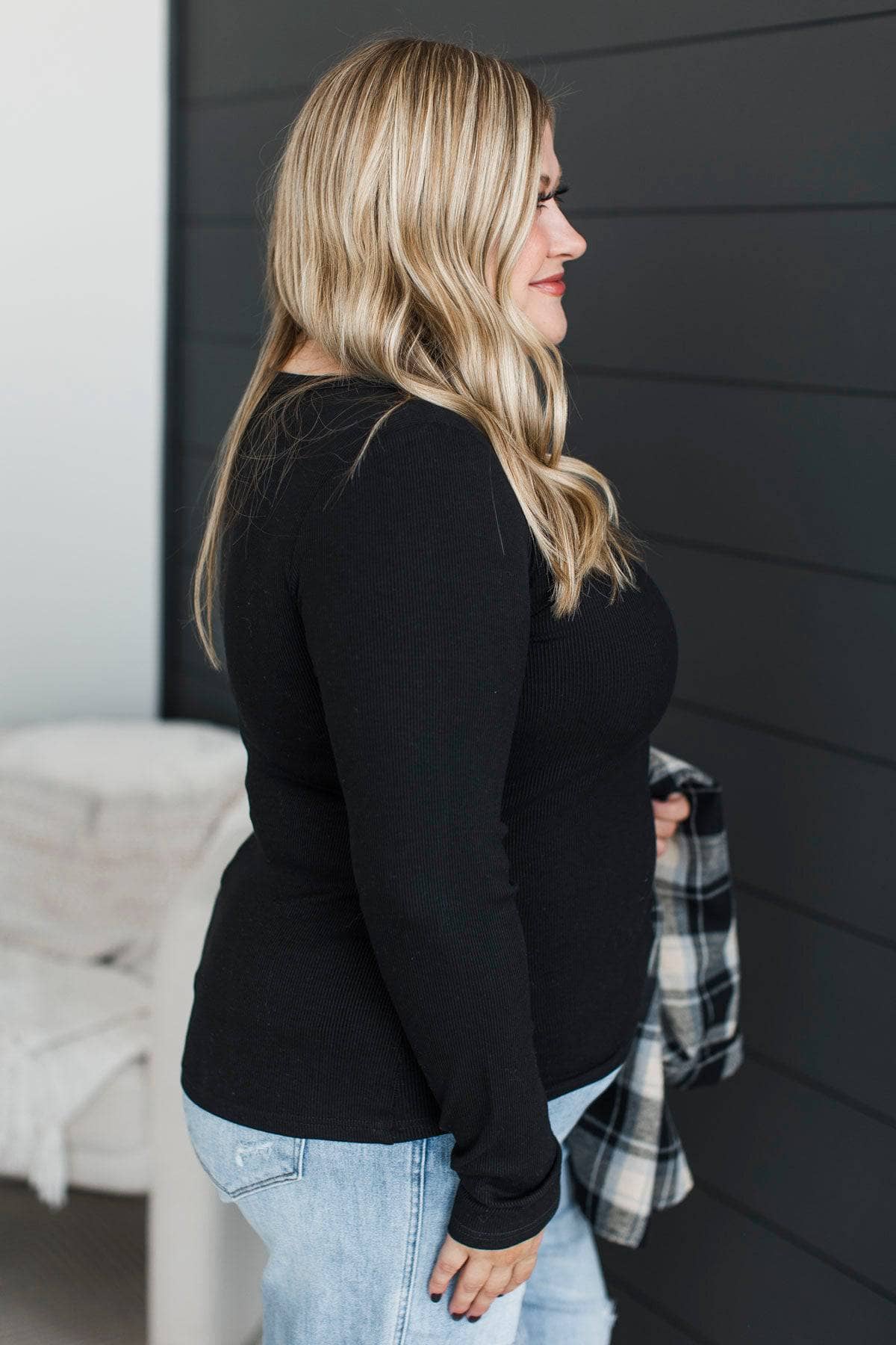 Playing Along Long Sleeve Ribbed Top- Black - Image 6