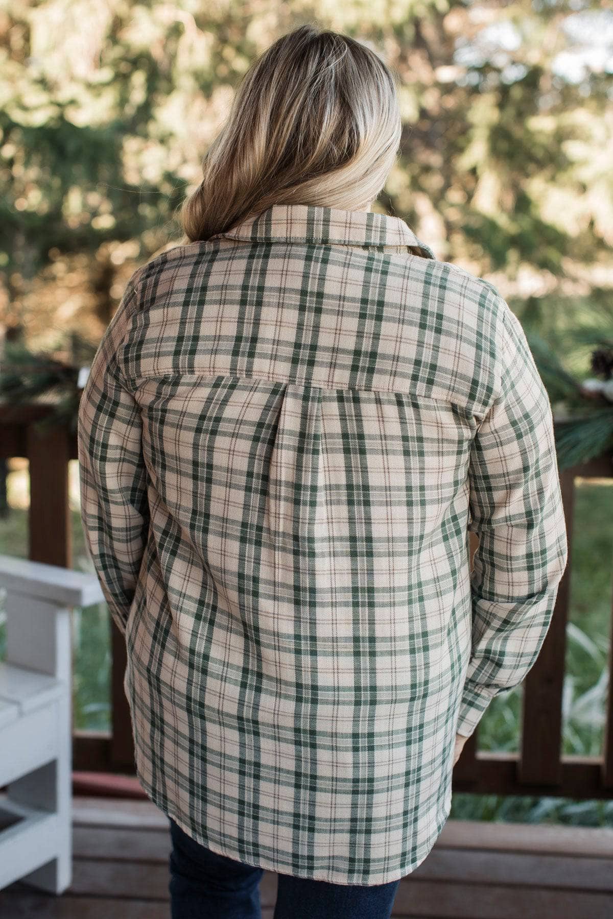 Playing Nice Plaid Button Top- Beige & Green - Image 6