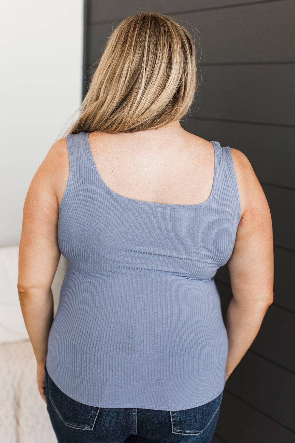 Playing With Style Notched Tank Top- Dusty Blue - Image 6