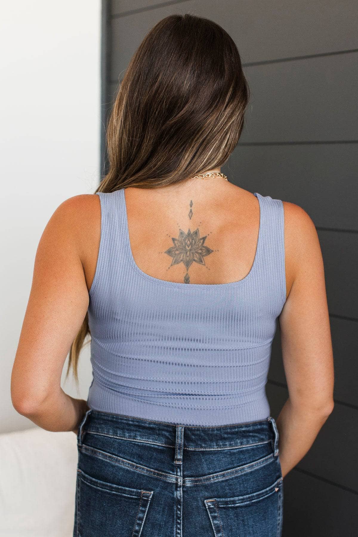 Playing With Style Notched Tank Top- Dusty Blue - Image 7