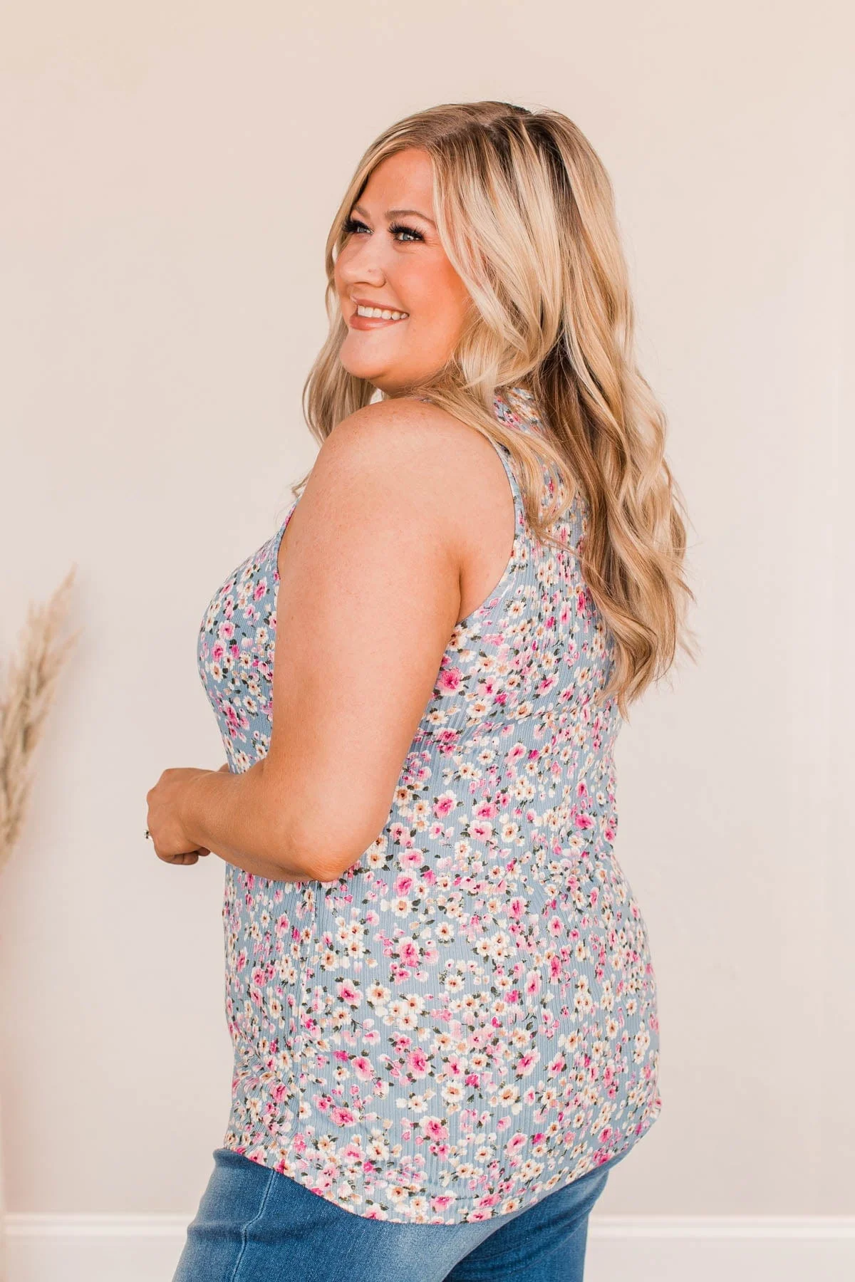 Pleasant Poppy Floral Tank- Denim Blue - Image 5
