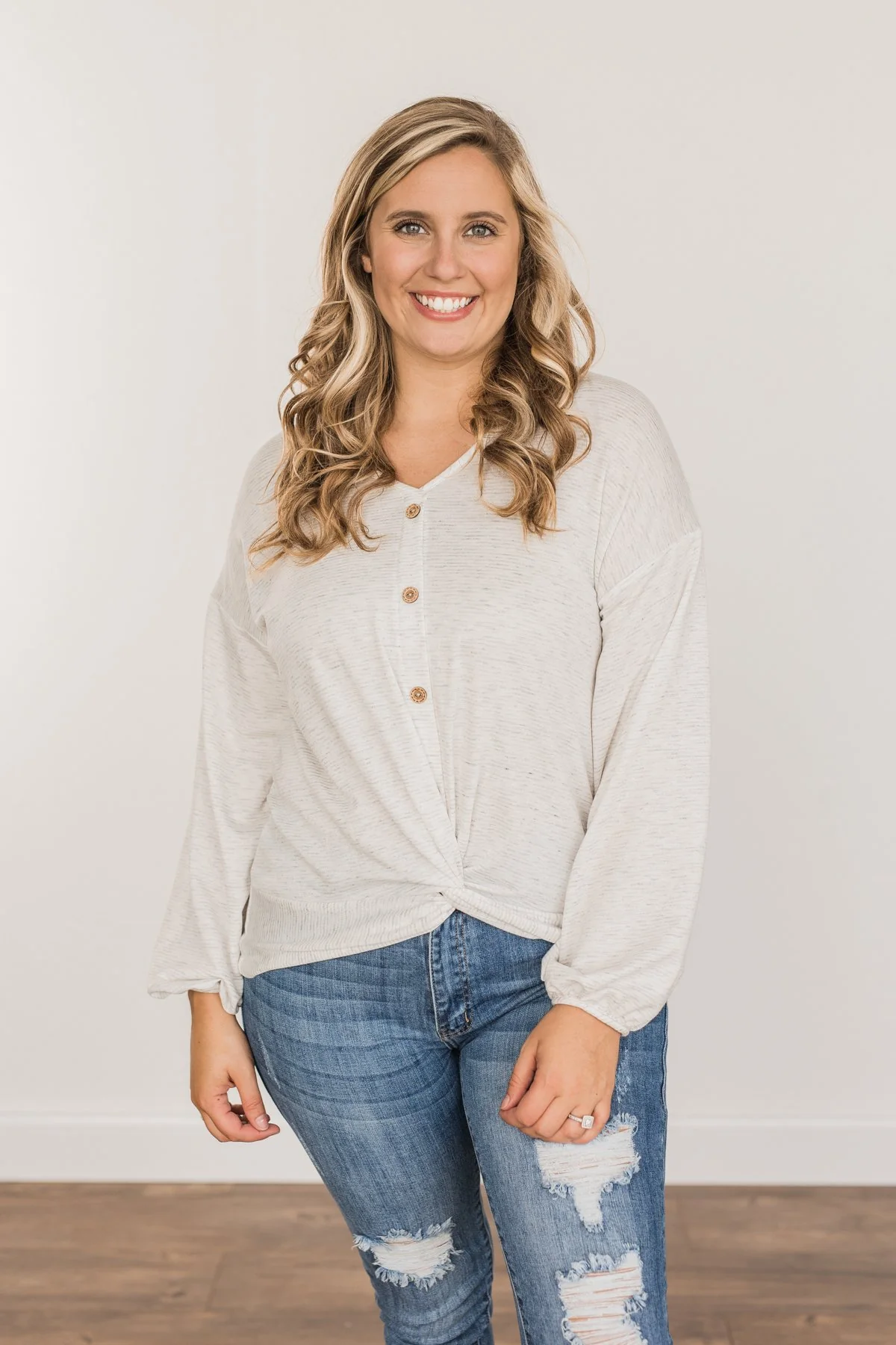 Pleasantly Perfect Twist Top- Light Heather Grey - Image 2