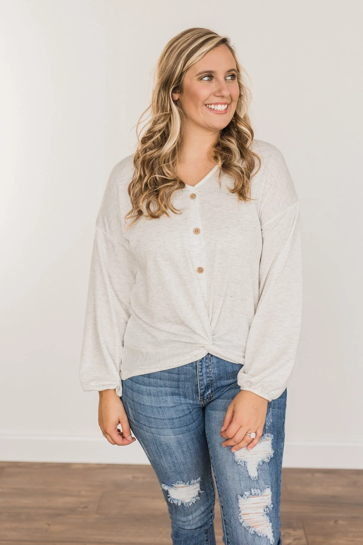 Pleasantly Perfect Twist Top- Light Heather Grey - Image 5