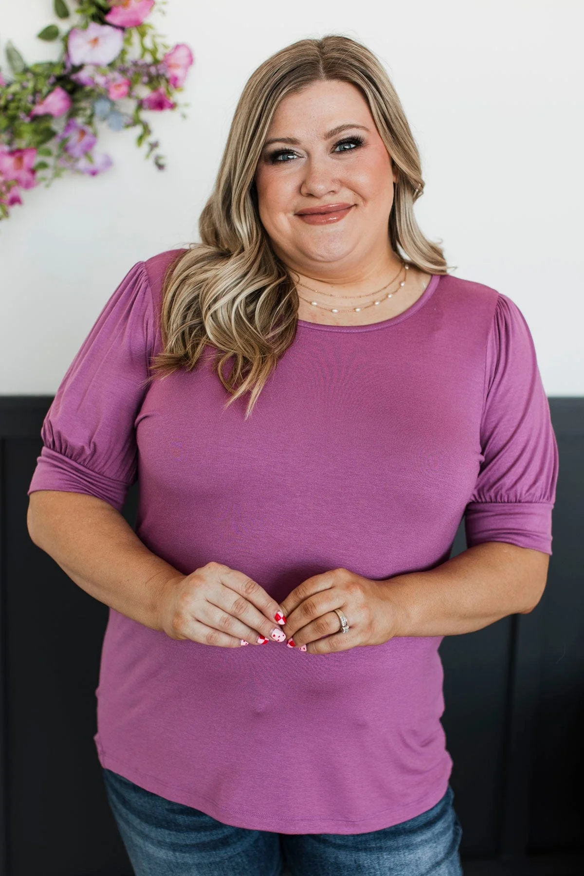 Please & Thanks Puff Sleeve Top- Dark Orchid - Image 4