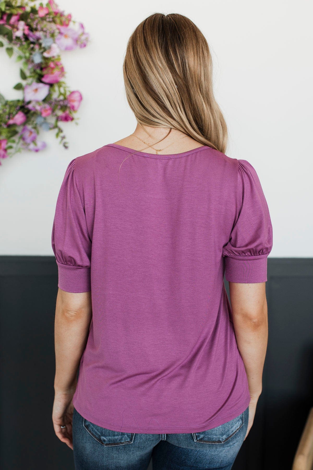 Please & Thanks Puff Sleeve Top- Dark Orchid - Image 7