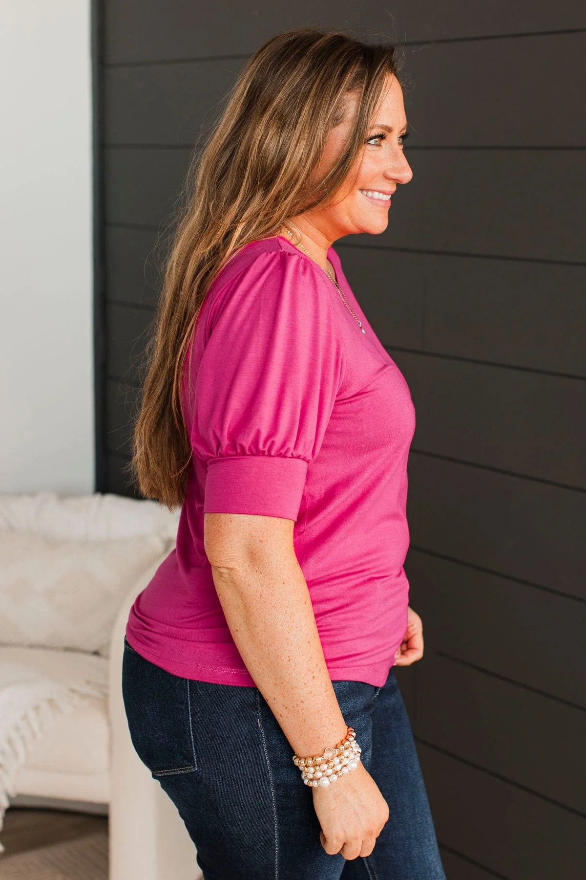 Please & Thanks Puff Sleeve Top- Fuchsia - Image 8