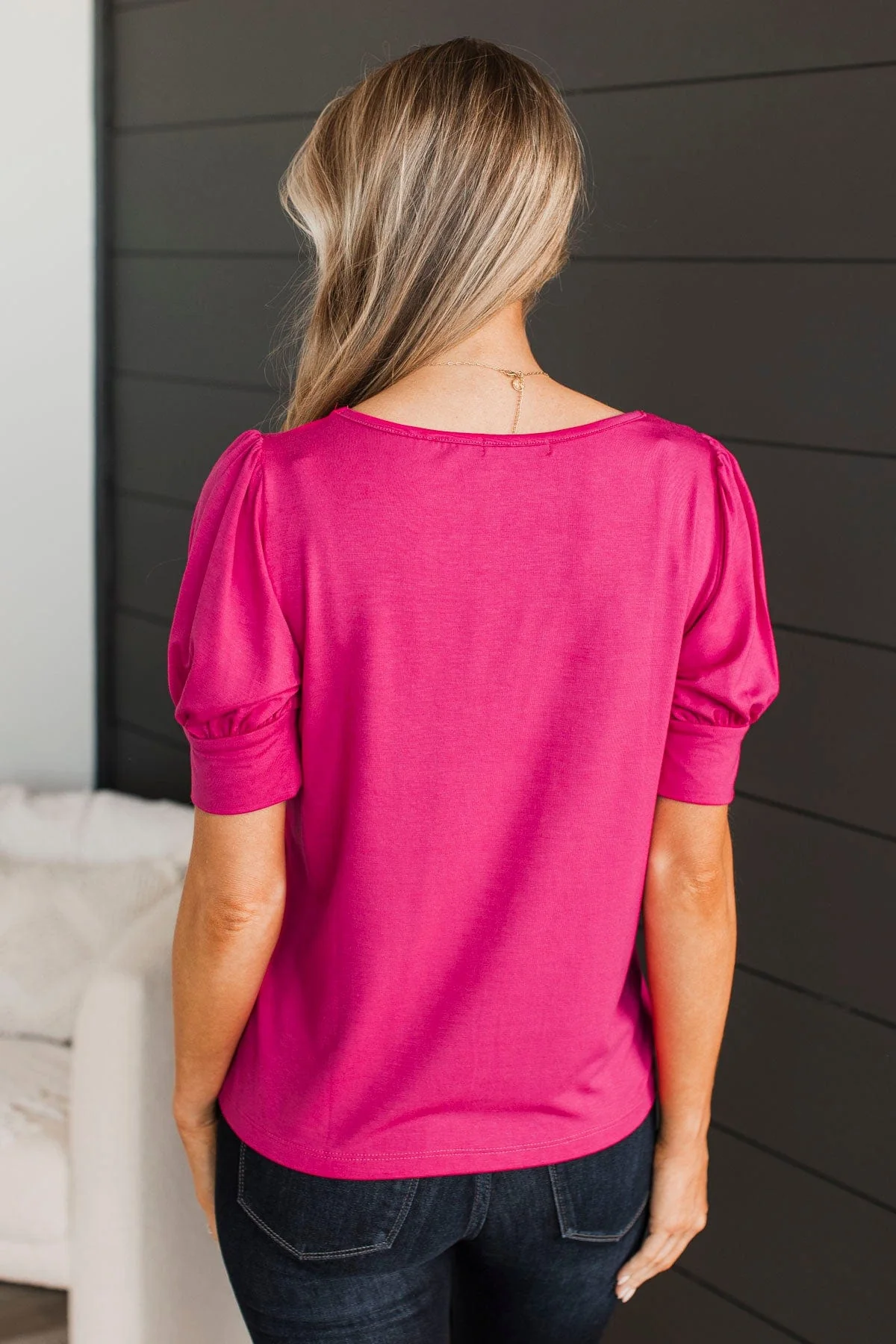 Please & Thanks Puff Sleeve Top- Fuchsia - Image 9