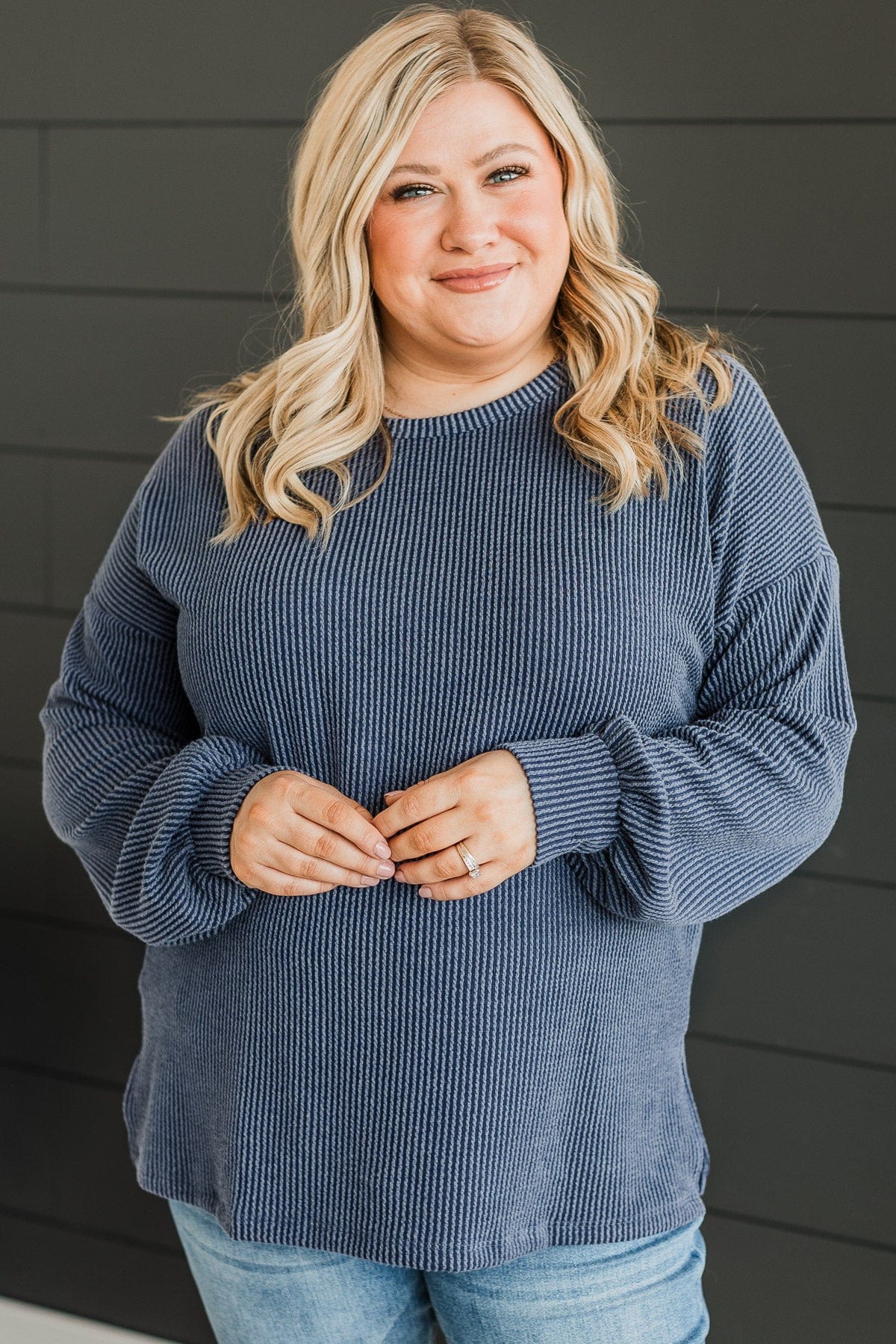 Pleased To Meet You Knit Top- Navy