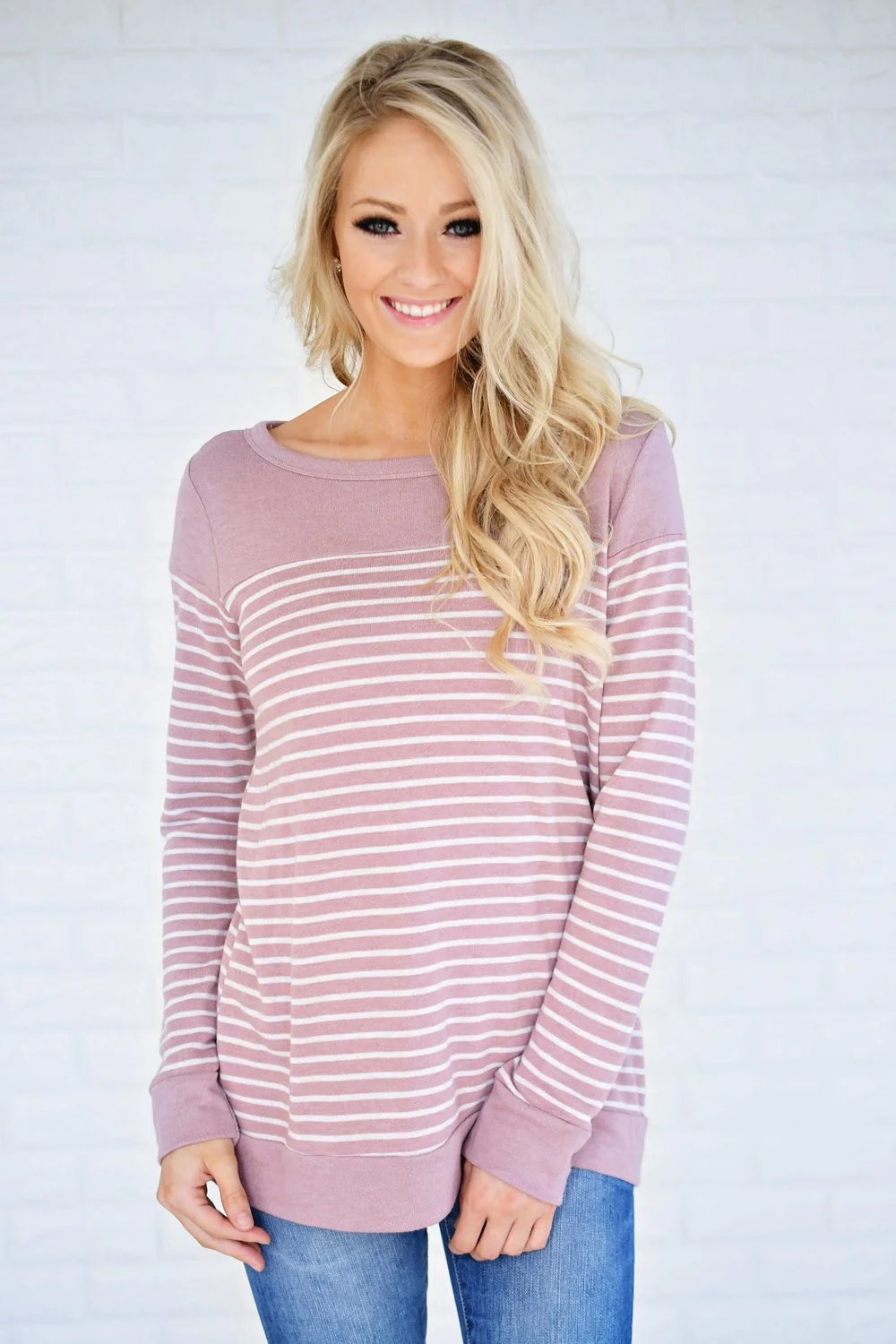 Pleased To Meet You Mauve Striped Top - Image 2