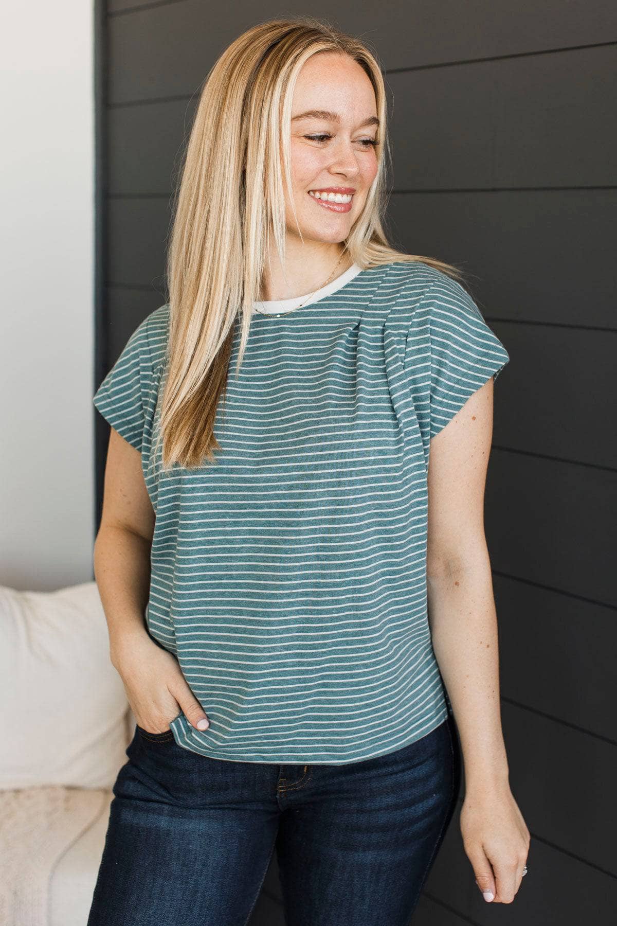 Pleasing Enchantments Pleated Top- Teal