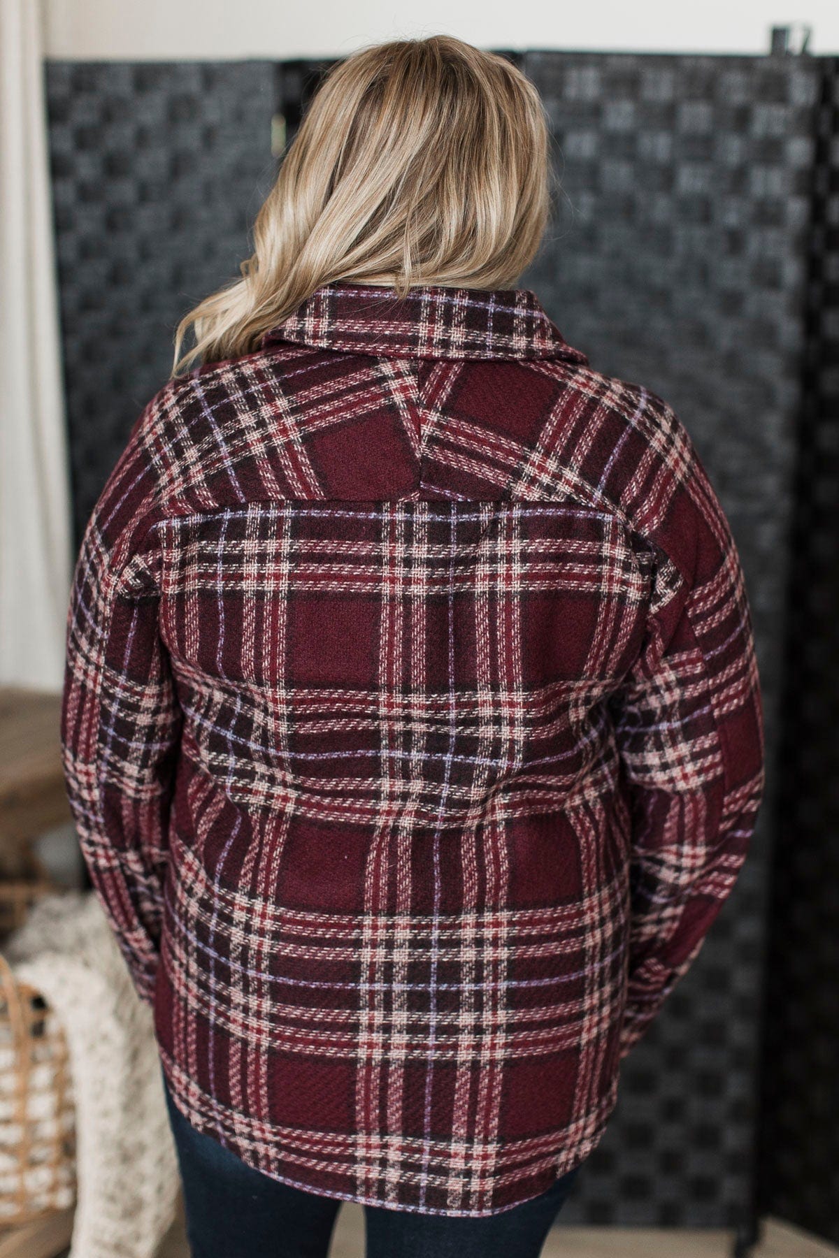 Pleasing Moments Plaid Jacket- Wine - Image 8