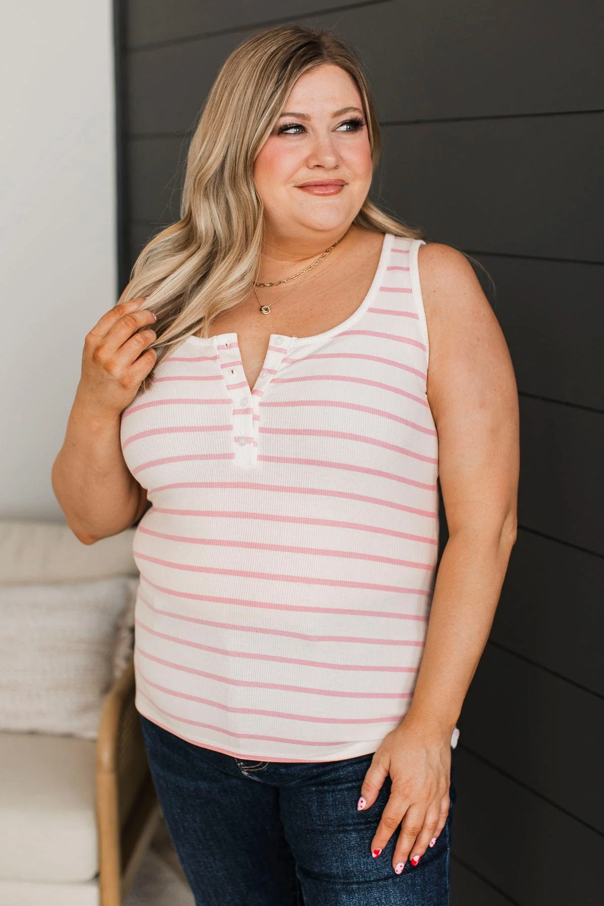 Pleasing Possibilities Striped Tank Top- Ivory & Pink - Image 3