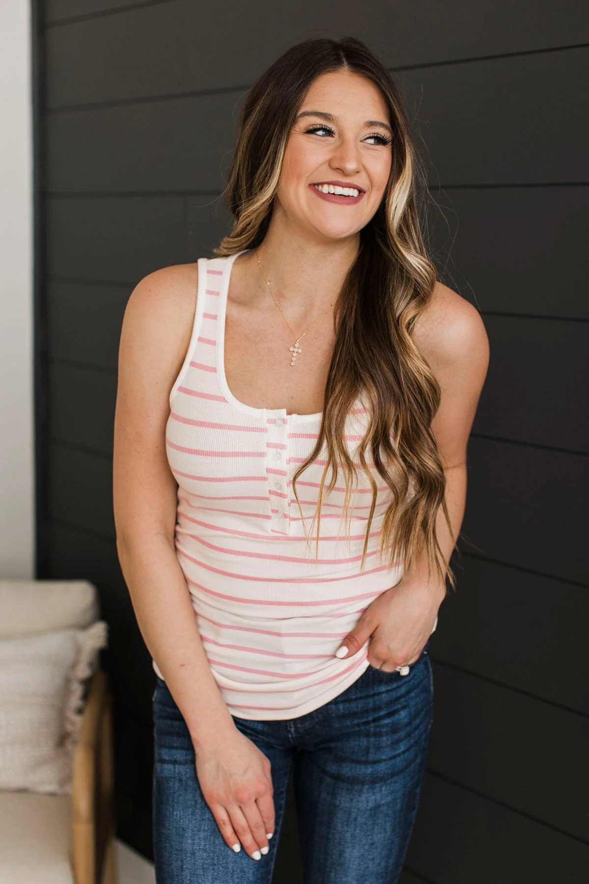 Pleasing Possibilities Striped Tank Top- Ivory & Pink - Image 4