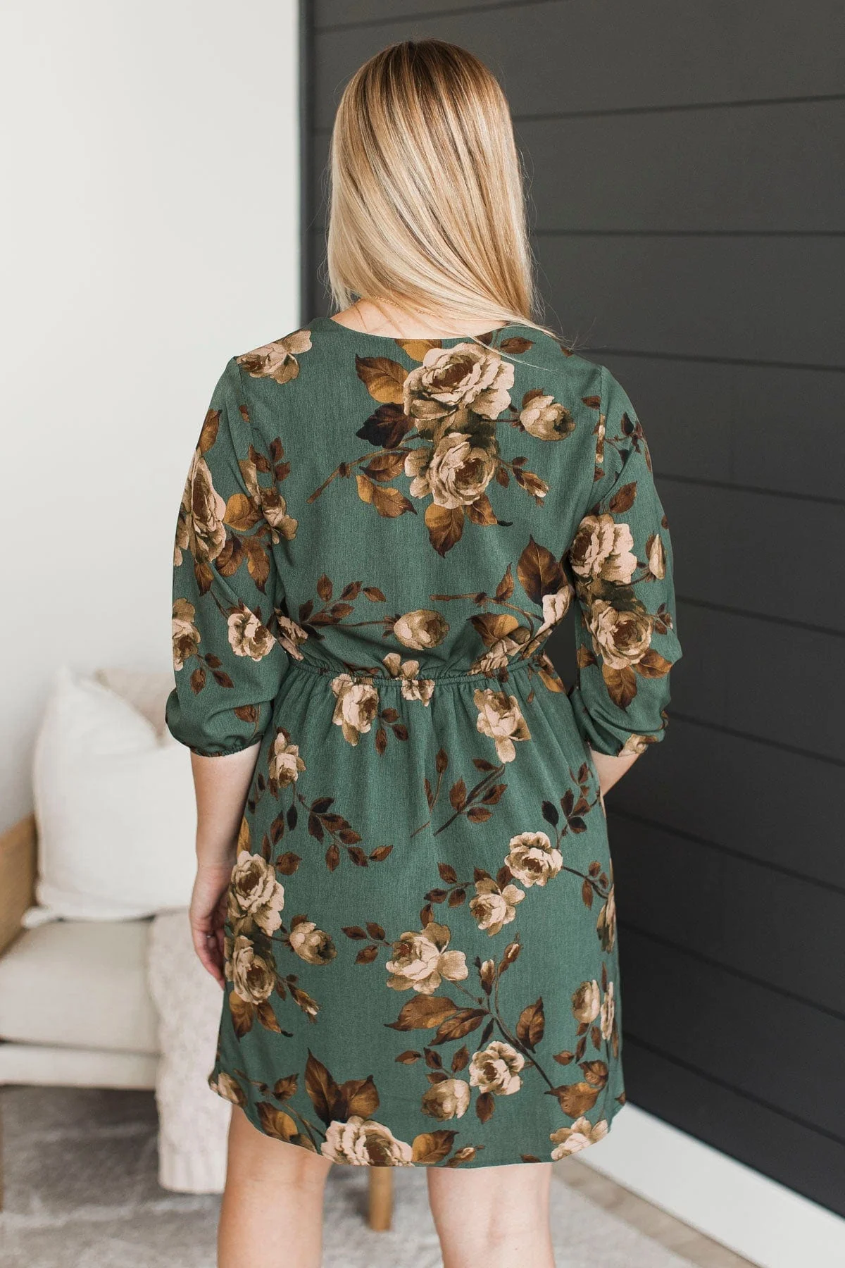 Pleasing Smiles Floral Print Dress- Hunter Green - Image 4