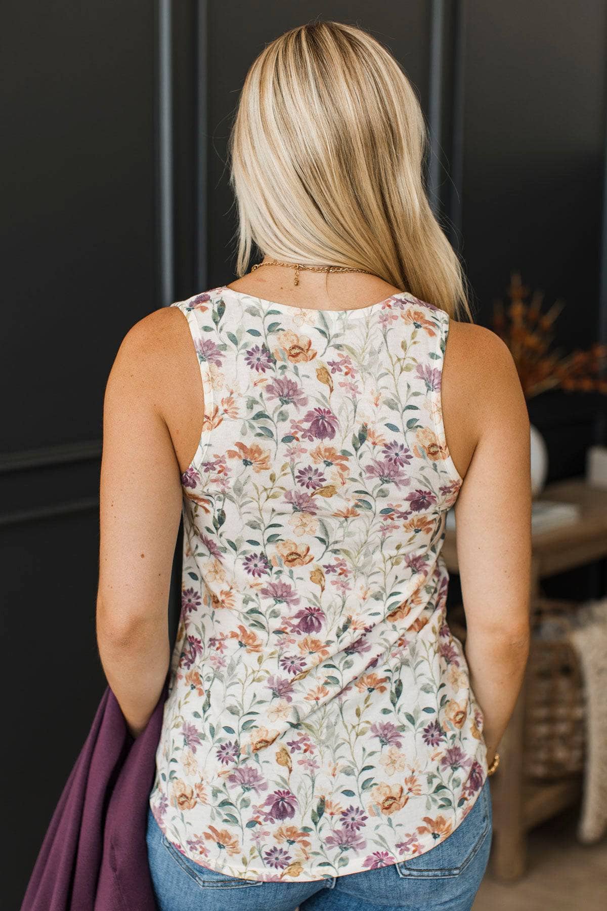 Plenty Of Smiles Floral Tank Top- Ivory & Purple - Image 7