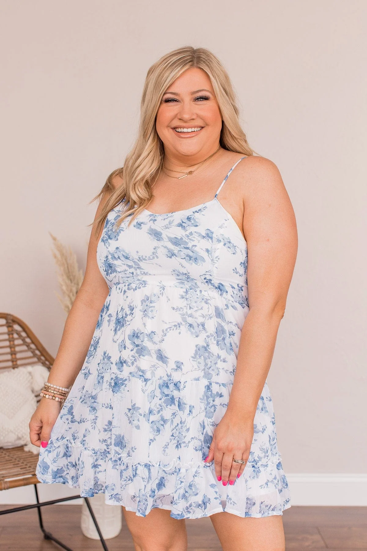 Plucking Petals Floral Dress- Blue & Ivory - Image 2