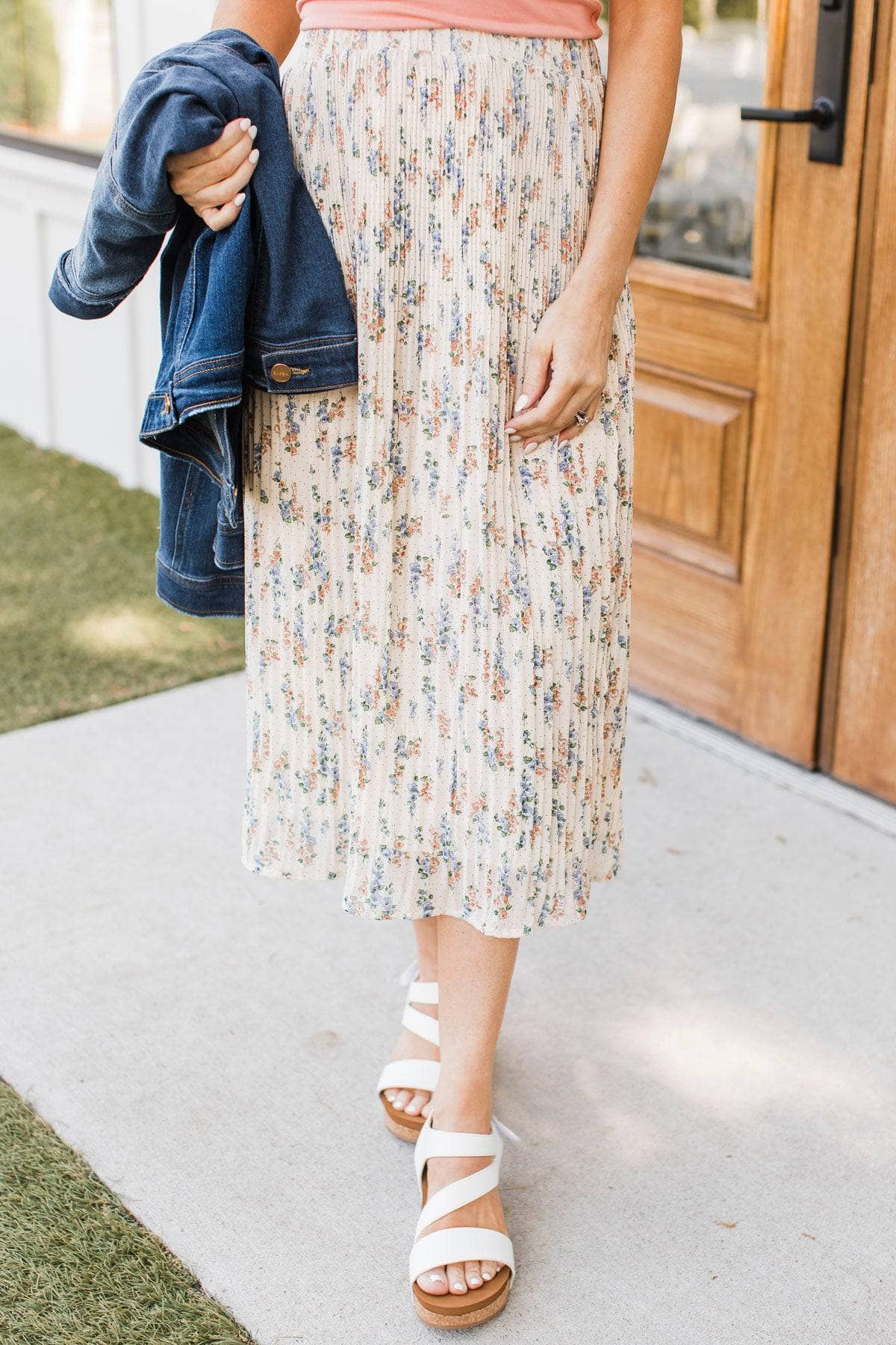 Poems of Love Pleated Floral Skirt- Natural