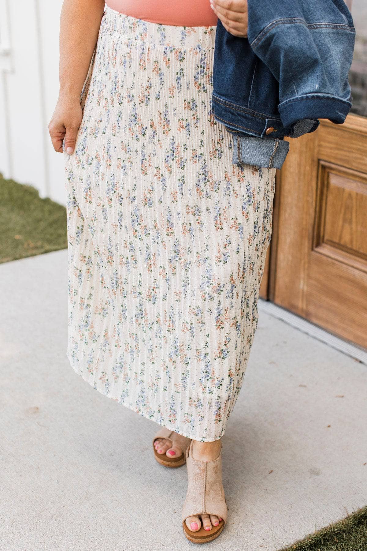 Poems of Love Pleated Floral Skirt- Natural - Image 2